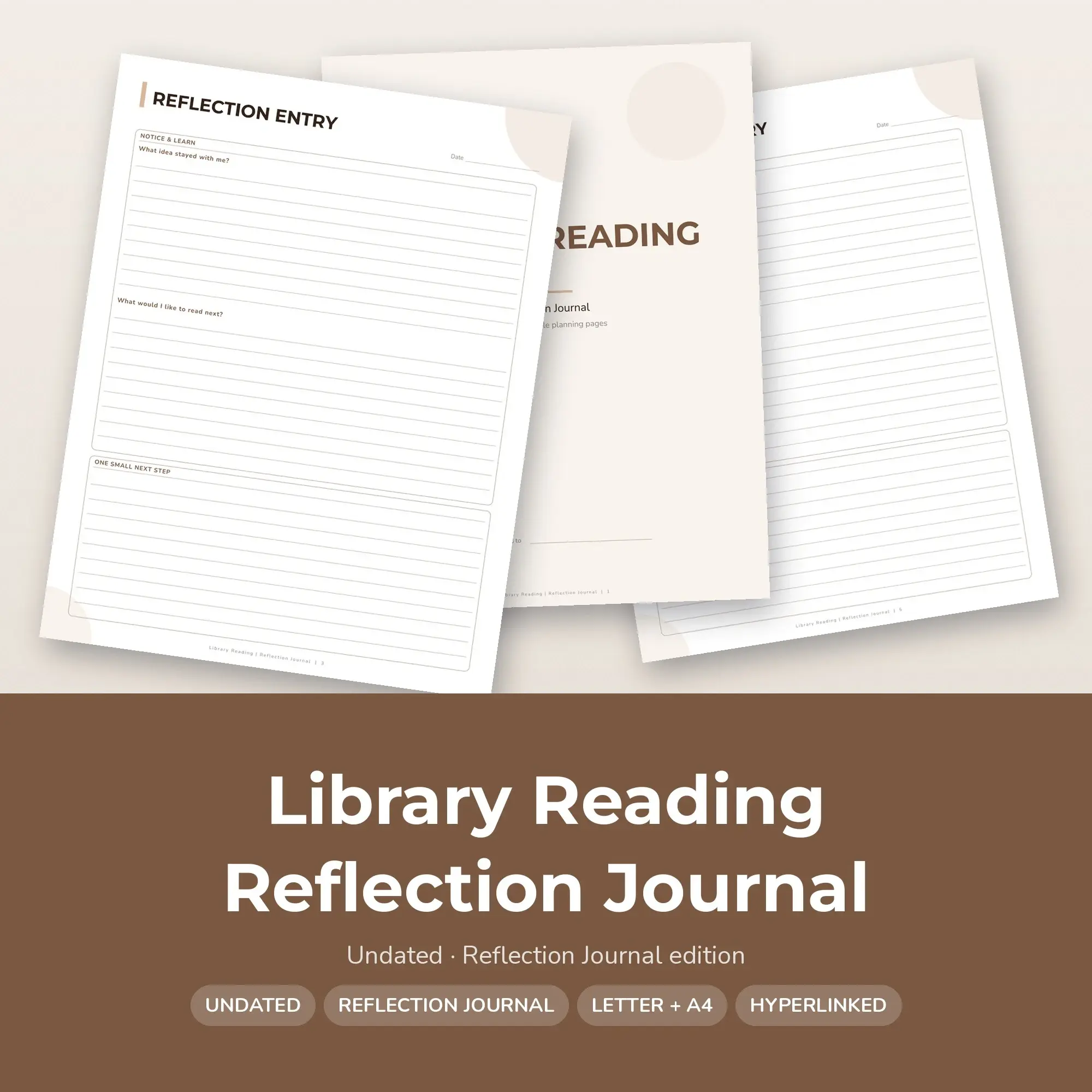 Library Reading Reflection Journal Planner PDF - Cocoa preview