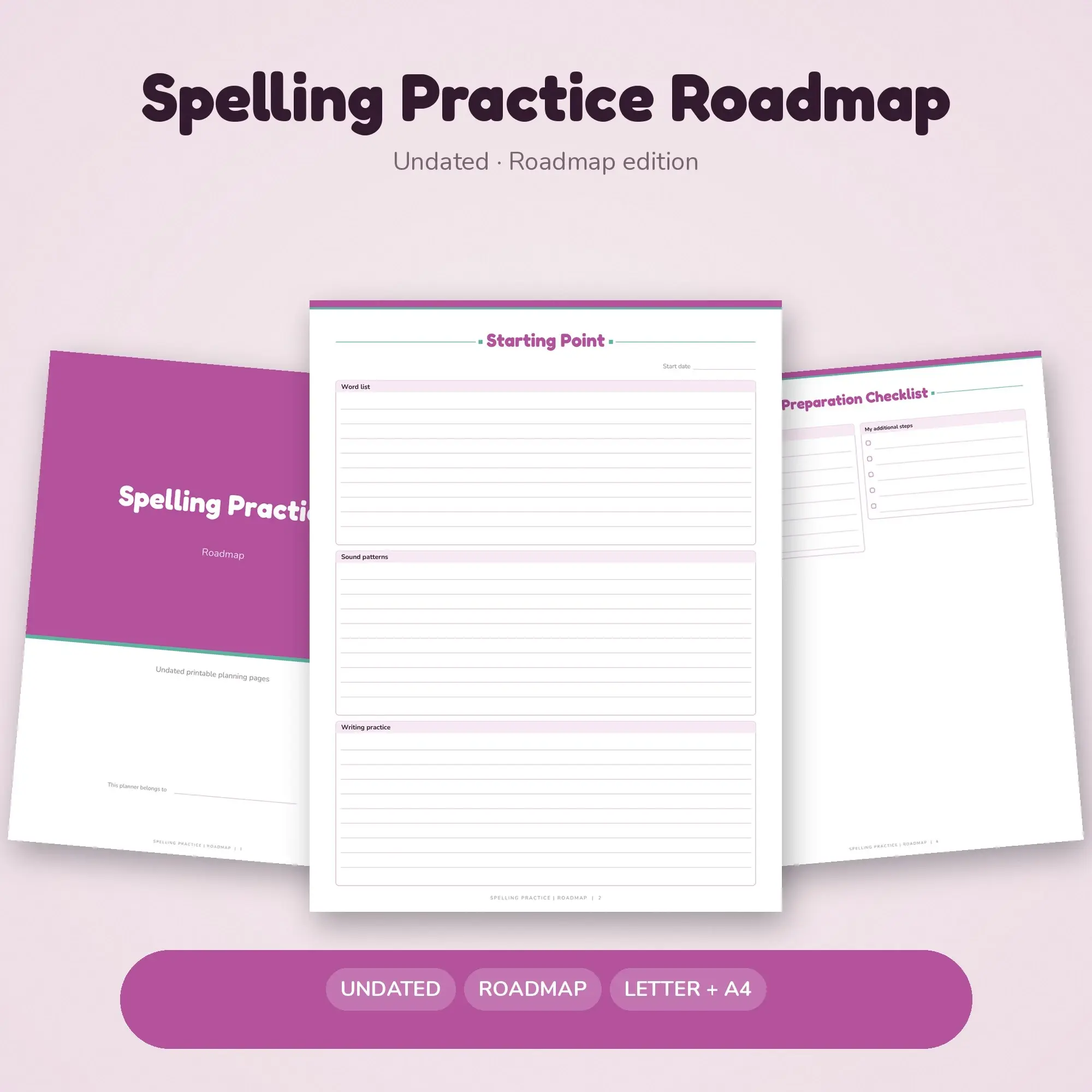 Spelling Practice Roadmap Planner PDF - Orchid preview