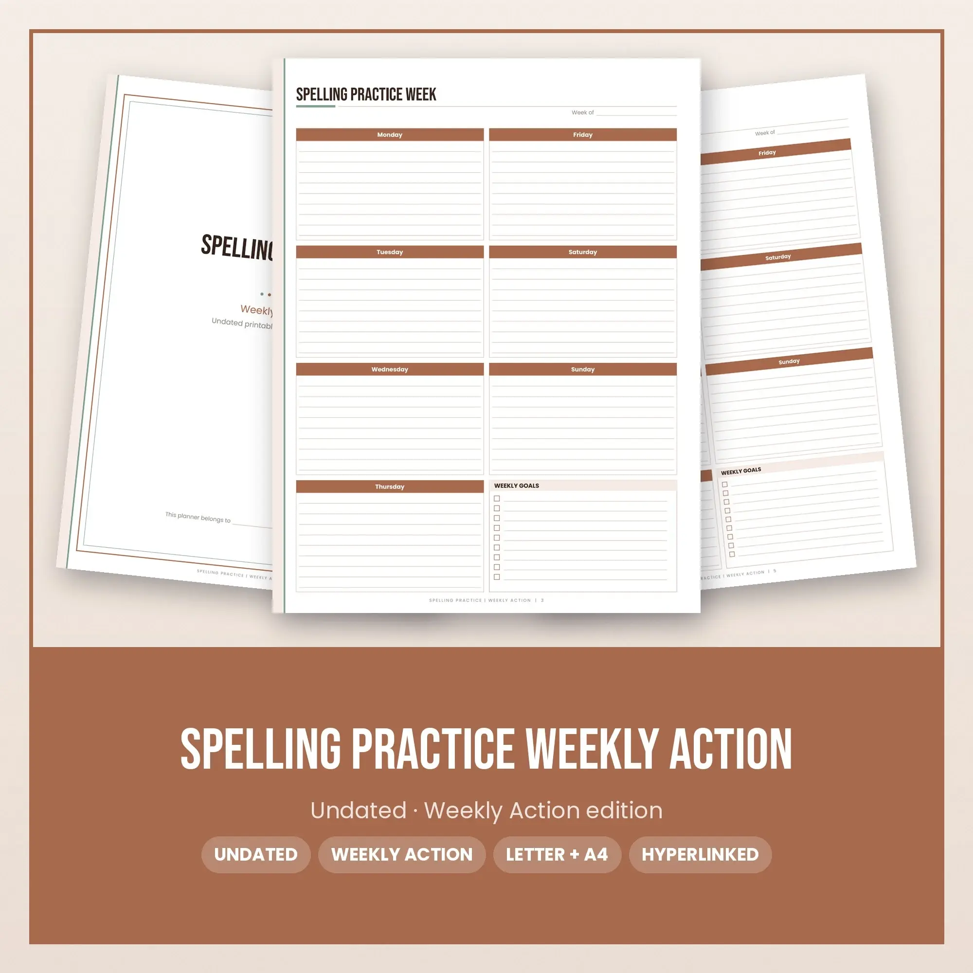 Spelling Practice Weekly Action Planner PDF - Clay preview