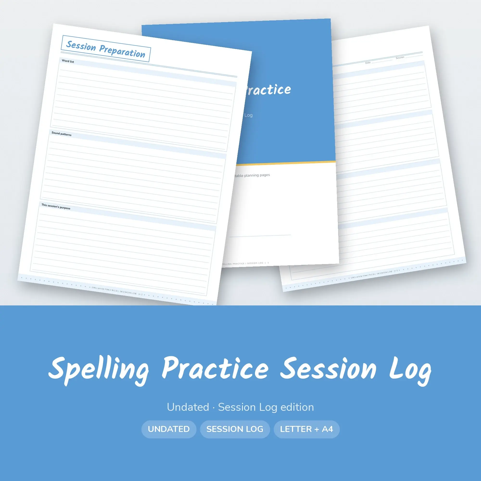 Spelling Practice Session Log Planner PDF - Sky Blue preview
