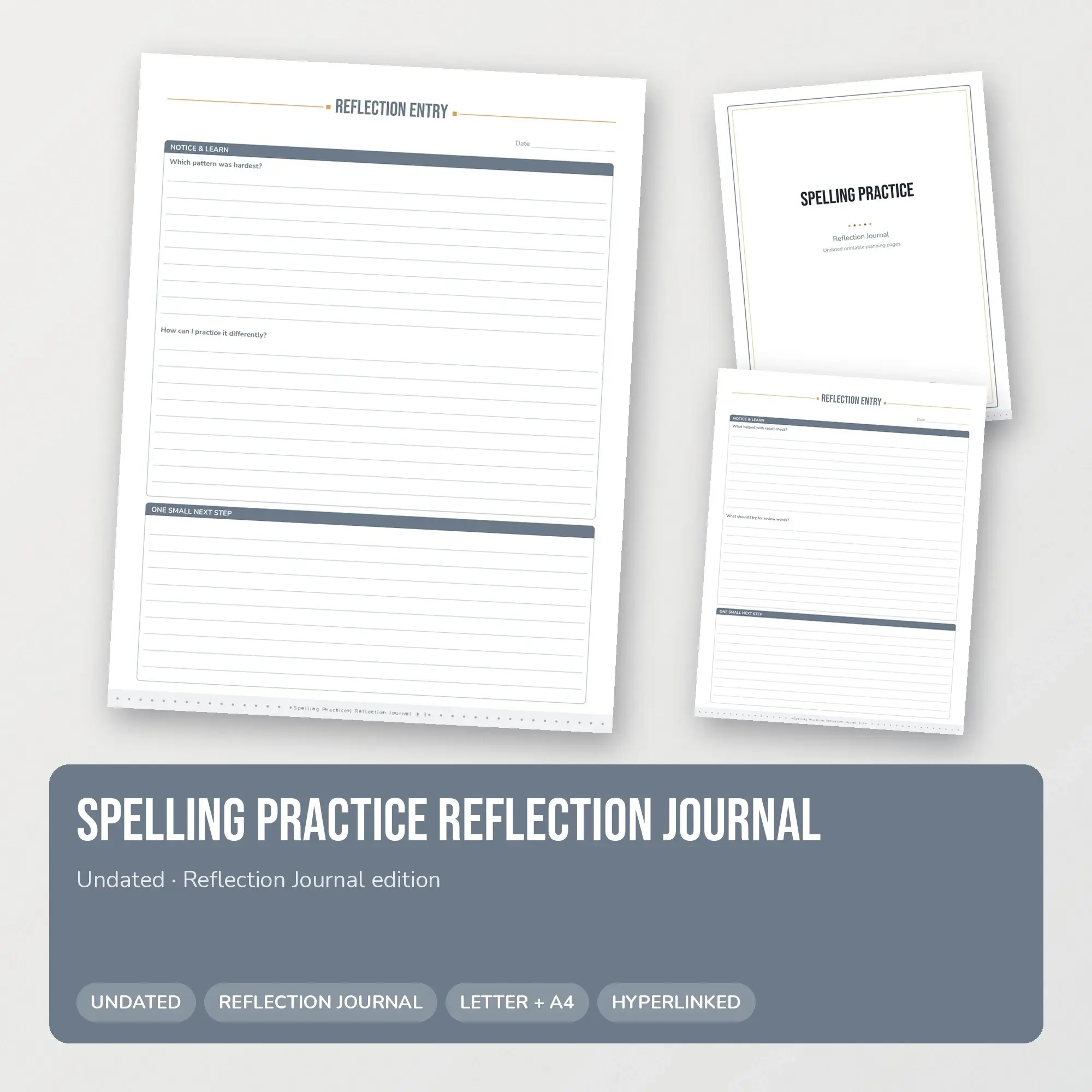 Spelling Practice Reflection Journal Planner PDF - Pewter preview