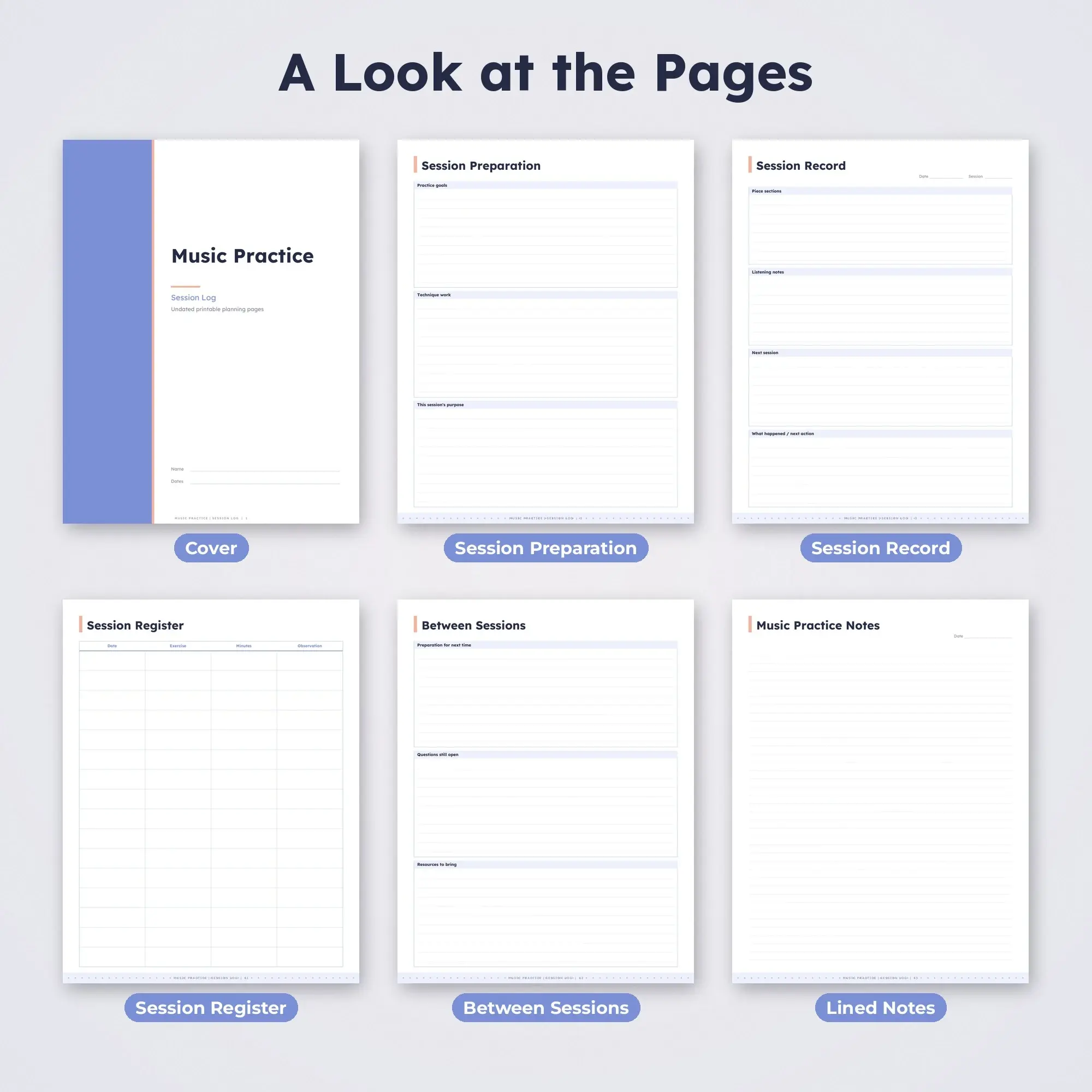Music Practice Session Log Planner PDF - Periwinkle, preview 2 of 2