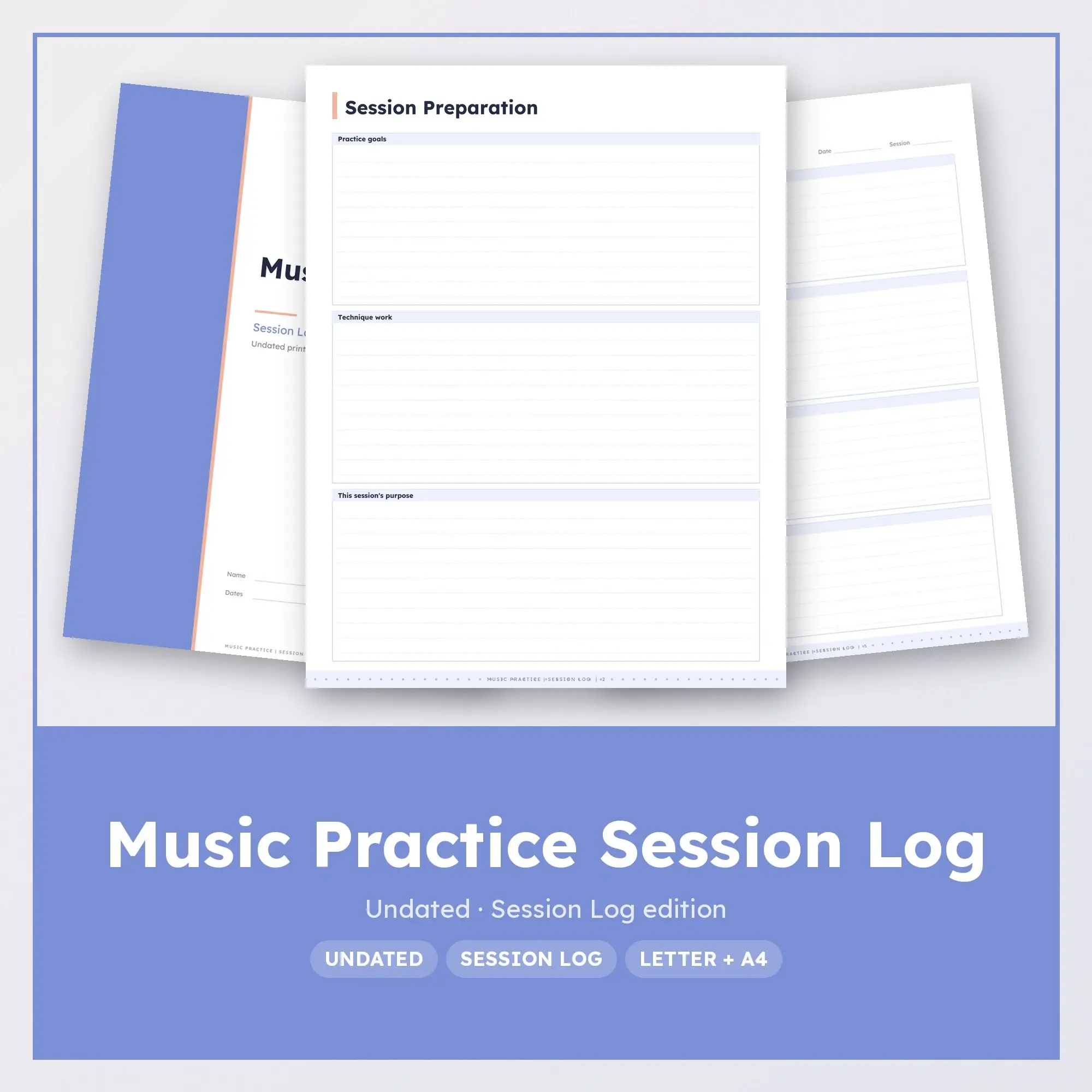 Music Practice Session Log Planner PDF - Periwinkle, preview 1 of 2