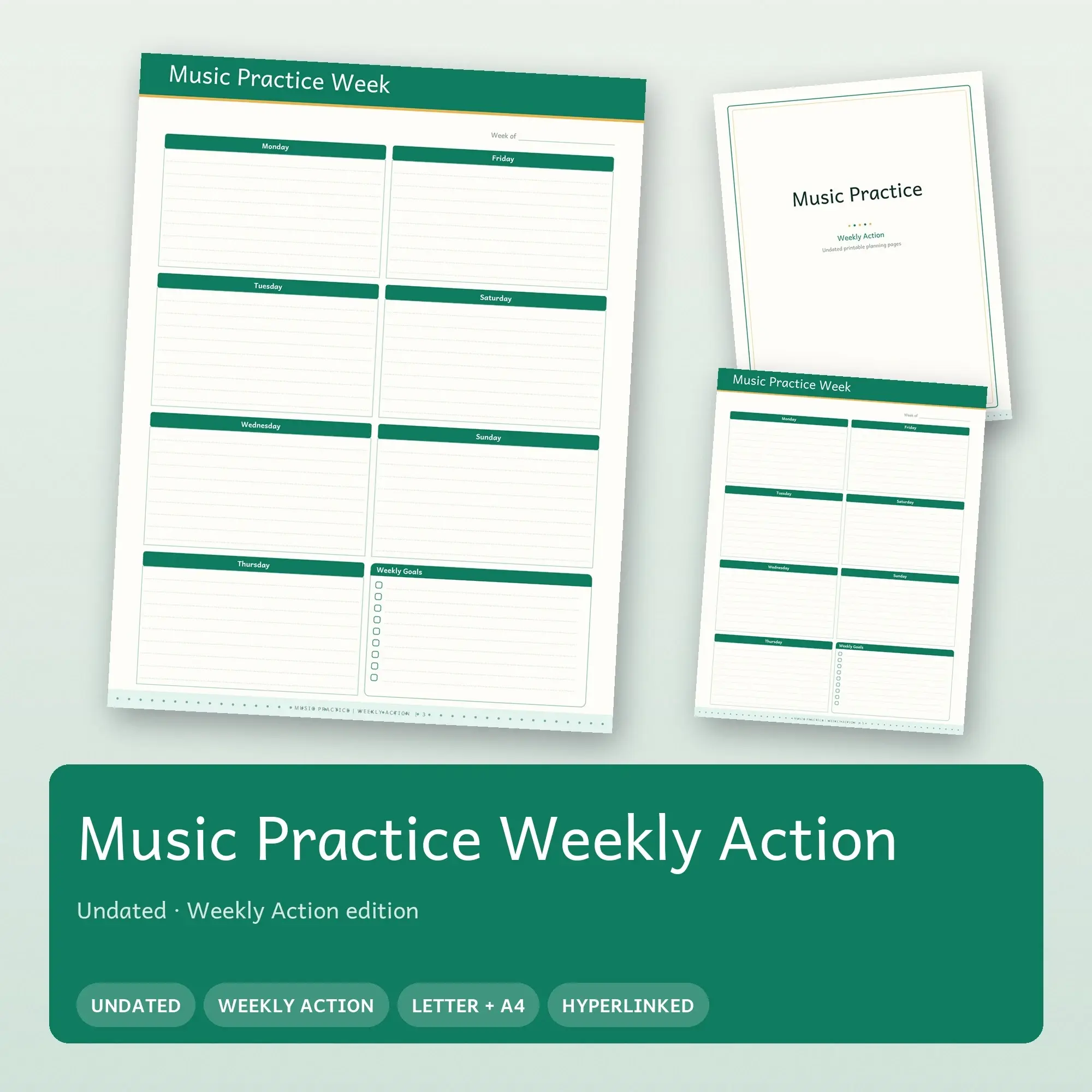 Music Practice Weekly Action Planner PDF - Emerald preview