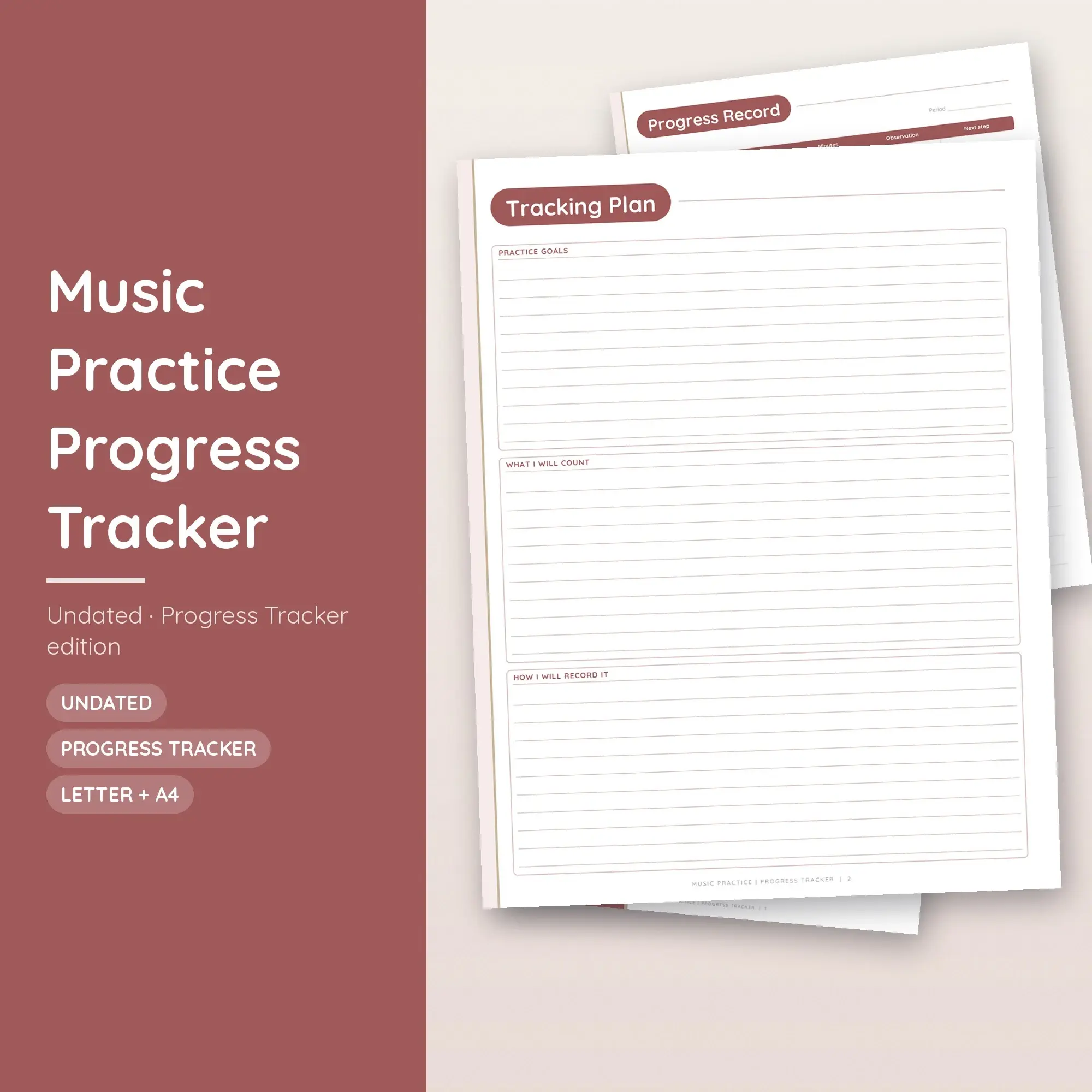 Music Practice Progress Tracker Planner PDF - Rosewood preview