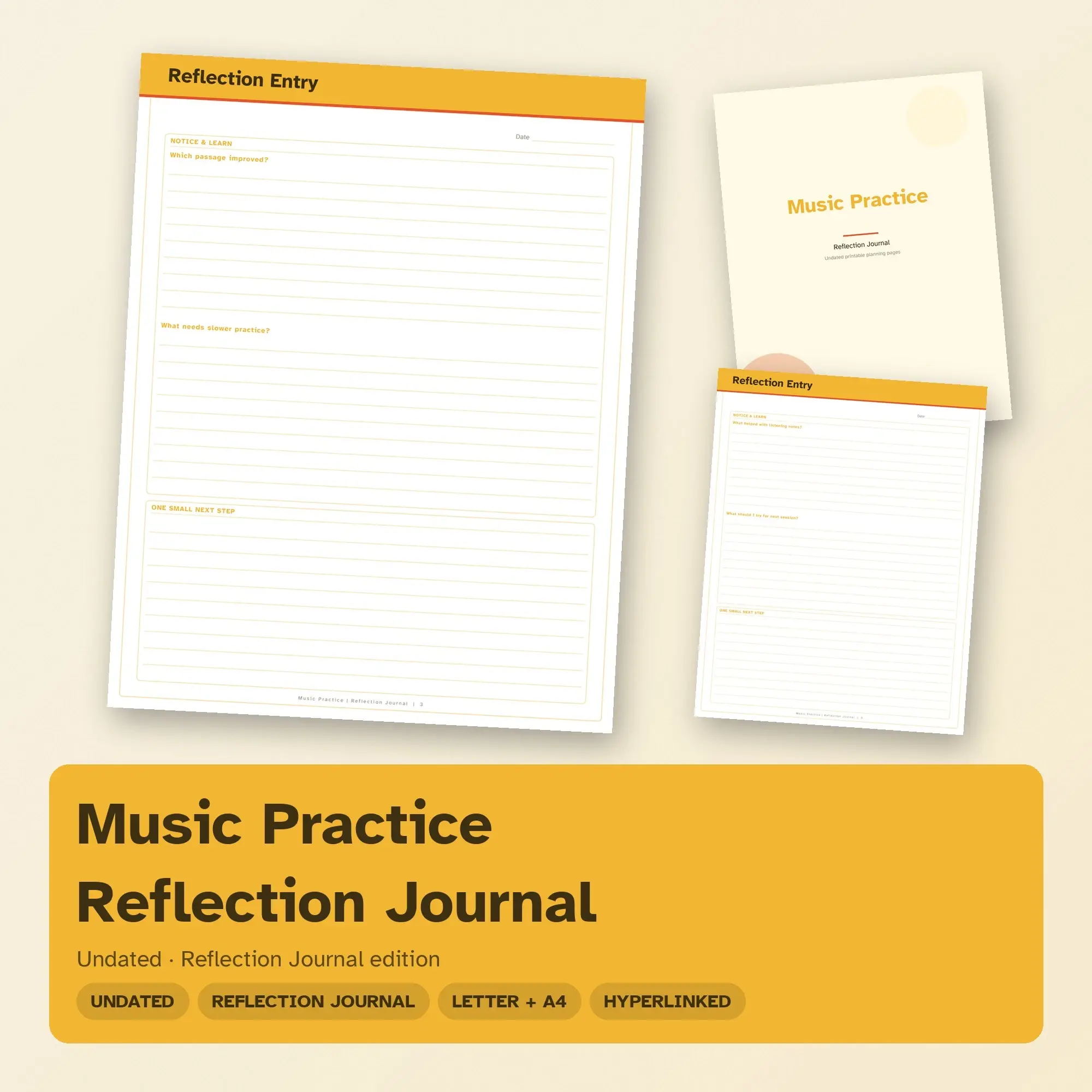 Music Practice Reflection Journal Planner PDF - Sunshine preview