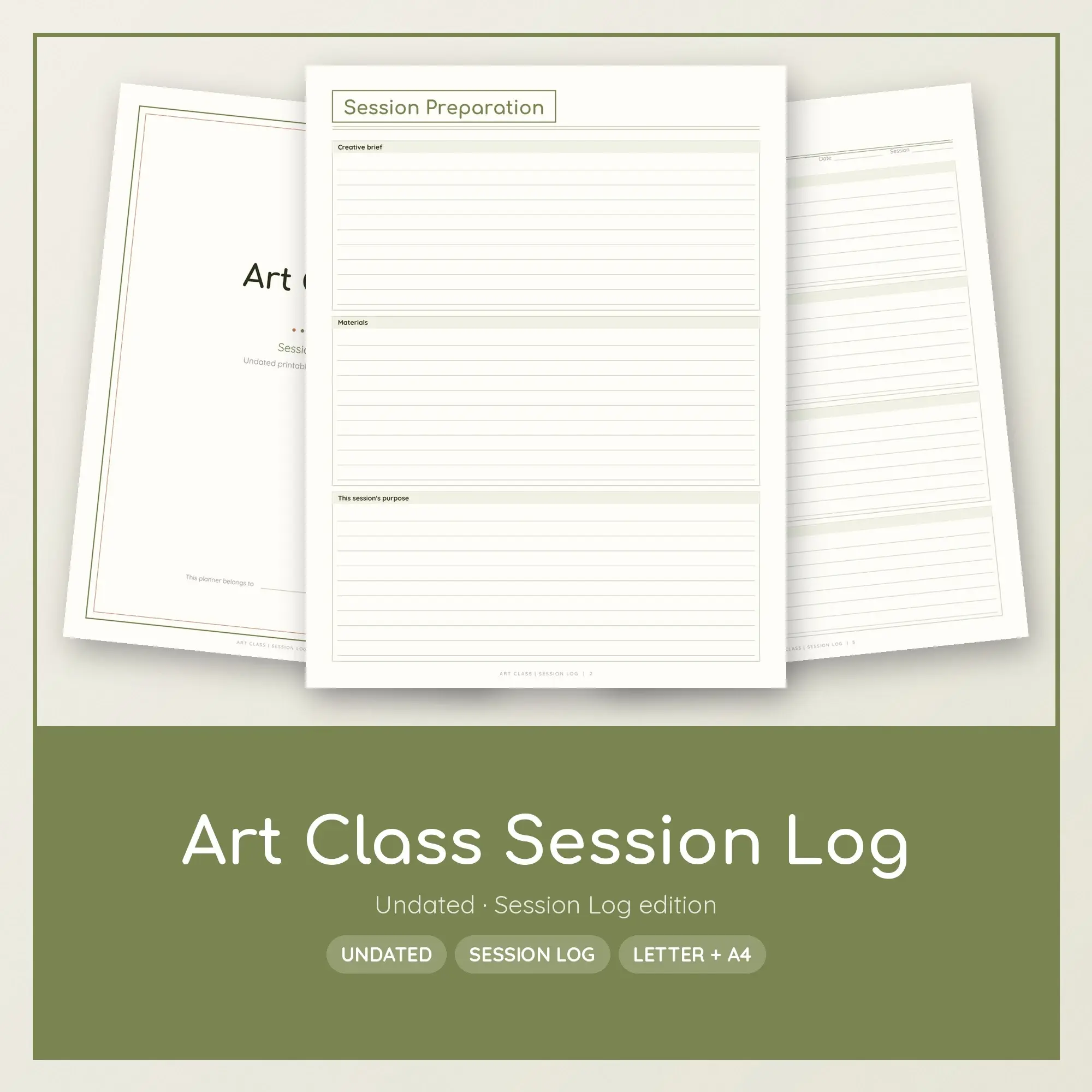 Art Class Session Log Planner PDF - Olive preview