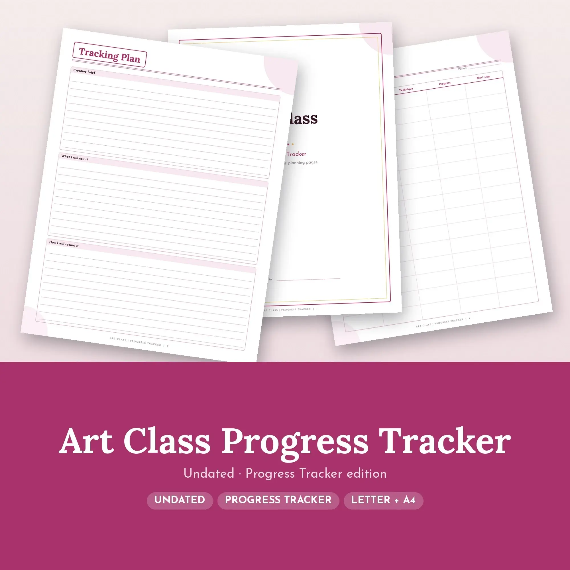 Art Class Progress Tracker Planner PDF - Berry preview
