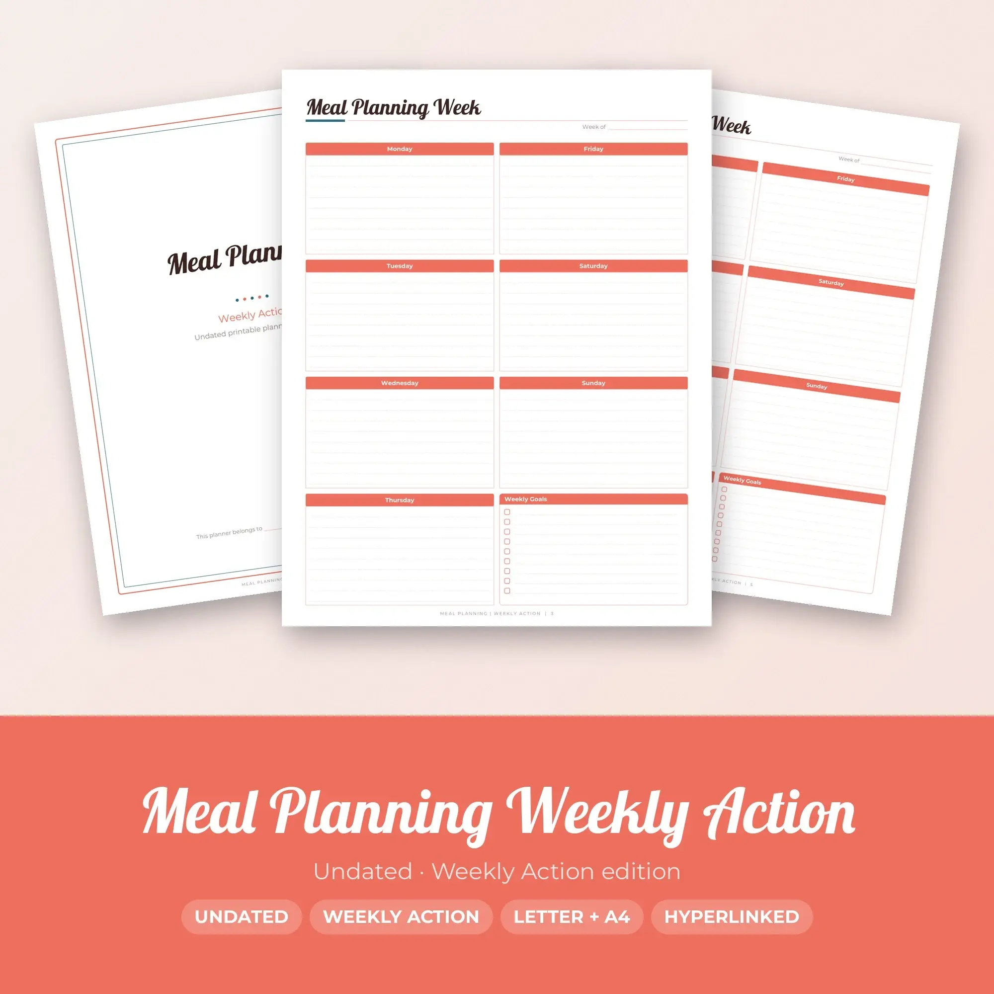 Meal Planning Weekly Action Planner PDF - Coral preview