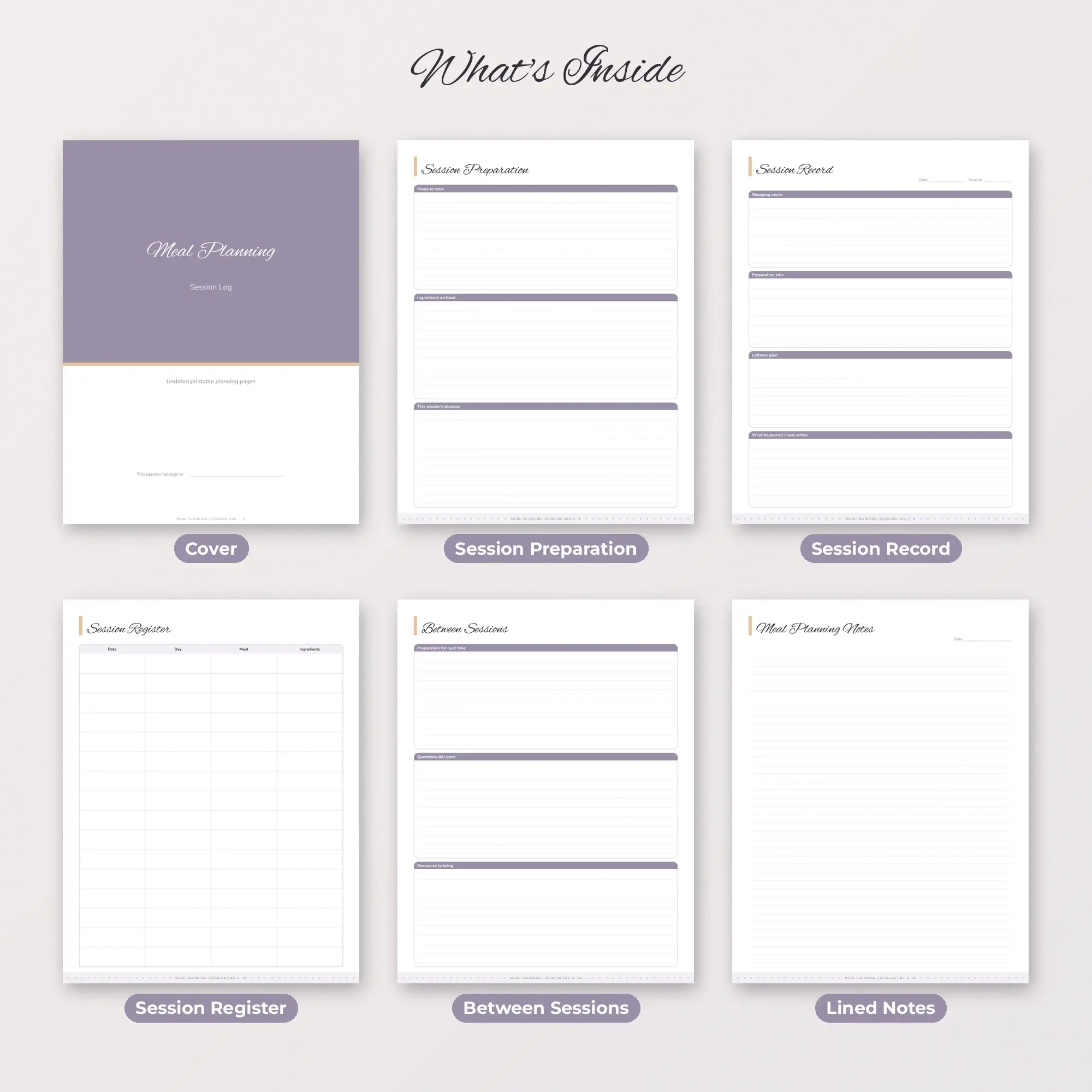Meal Planning Session Log Planner PDF - Lilac, preview 2 of 2