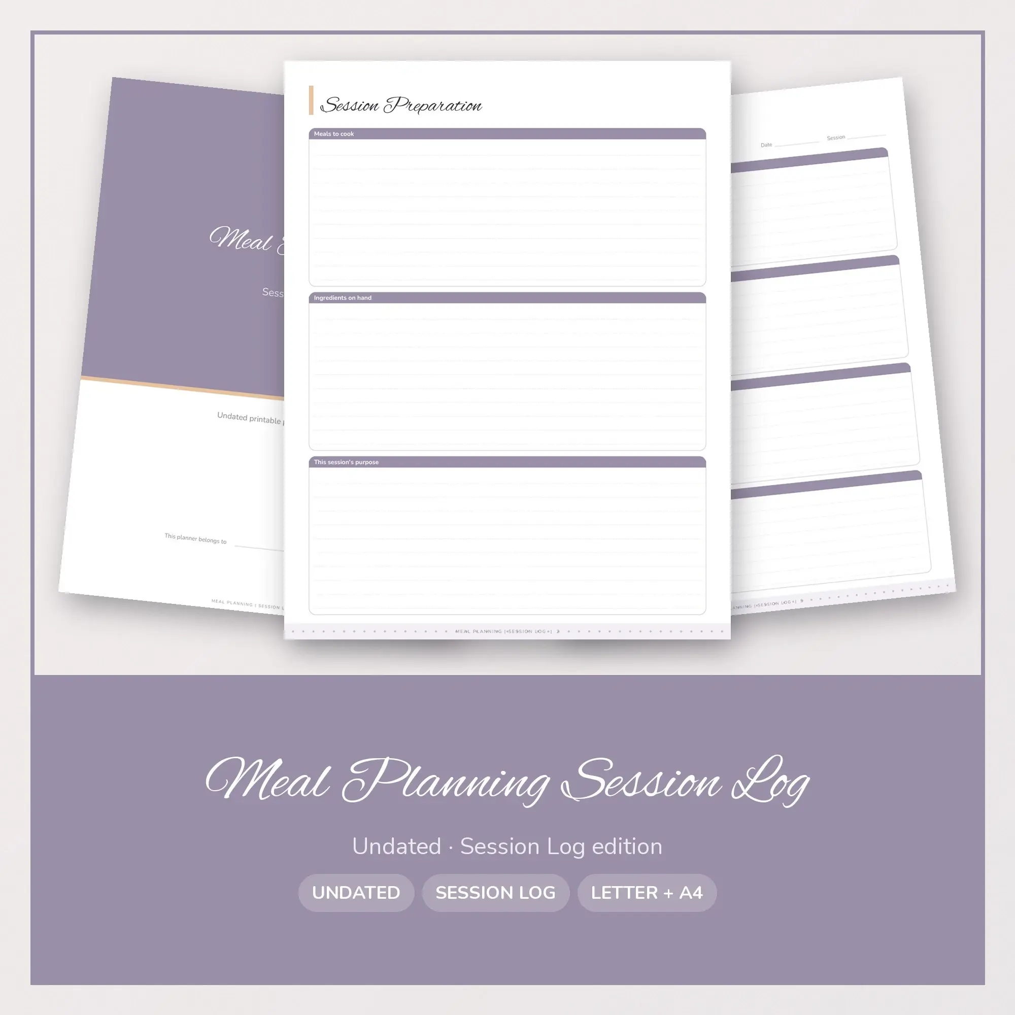 Meal Planning Session Log Planner PDF - Lilac preview
