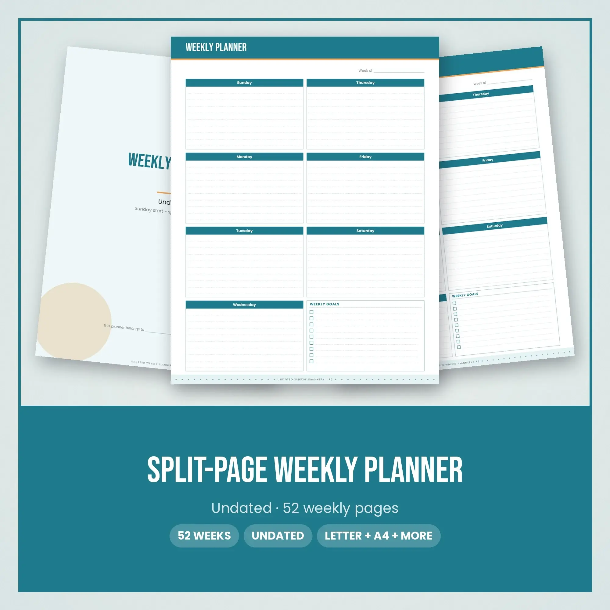 Weekly Planner Printable PDF, Split-Page Layout, Undated Graphic preview