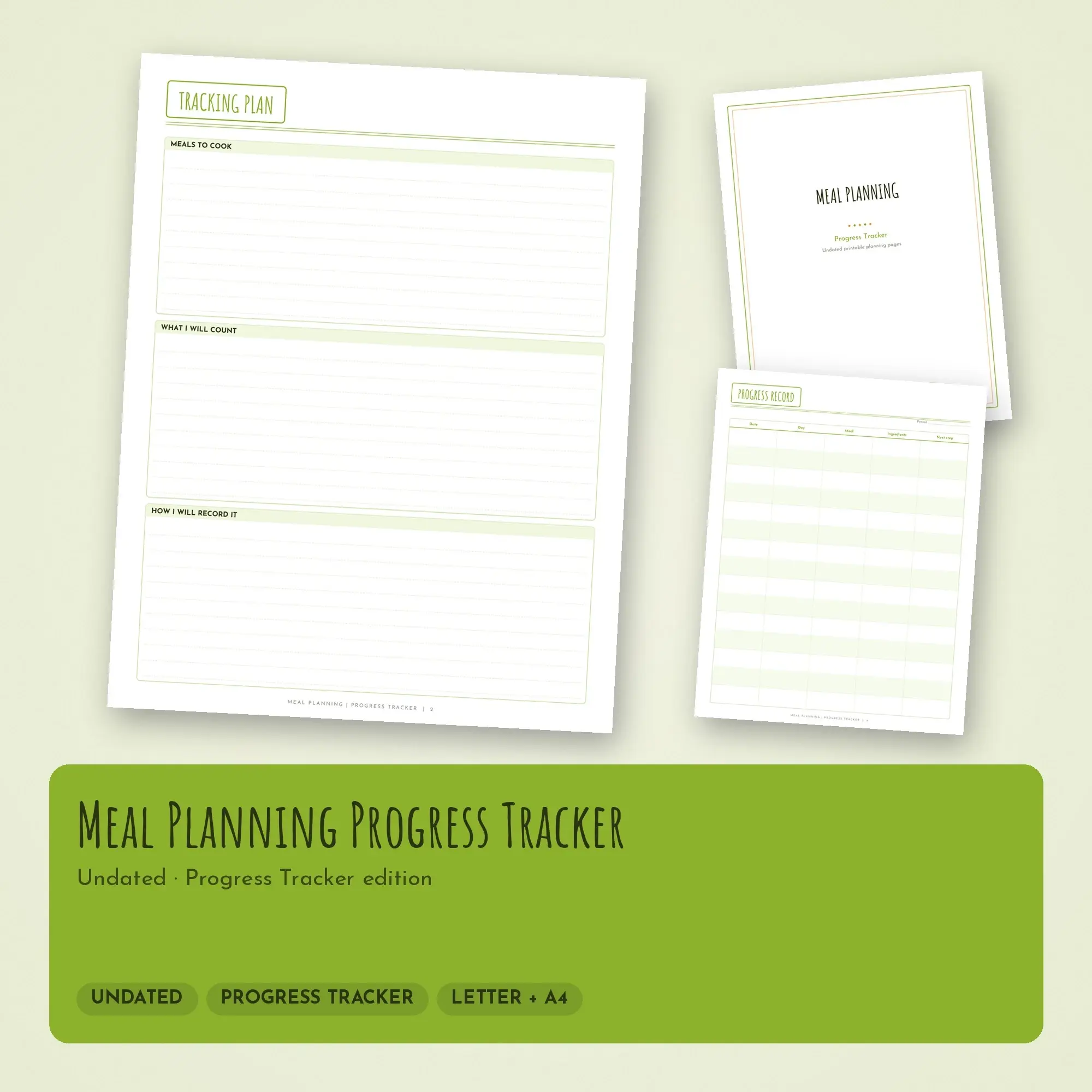 Meal Planning Progress Tracker Planner PDF - Lime preview