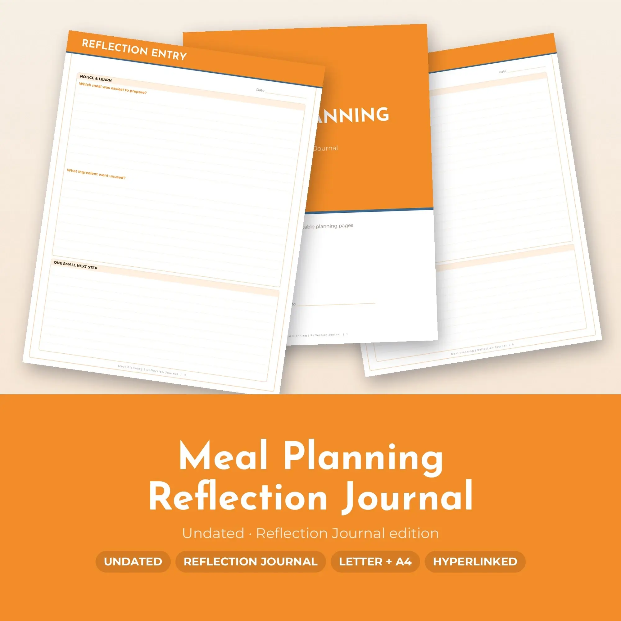 Meal Planning Reflection Journal Planner PDF - Tangerine preview