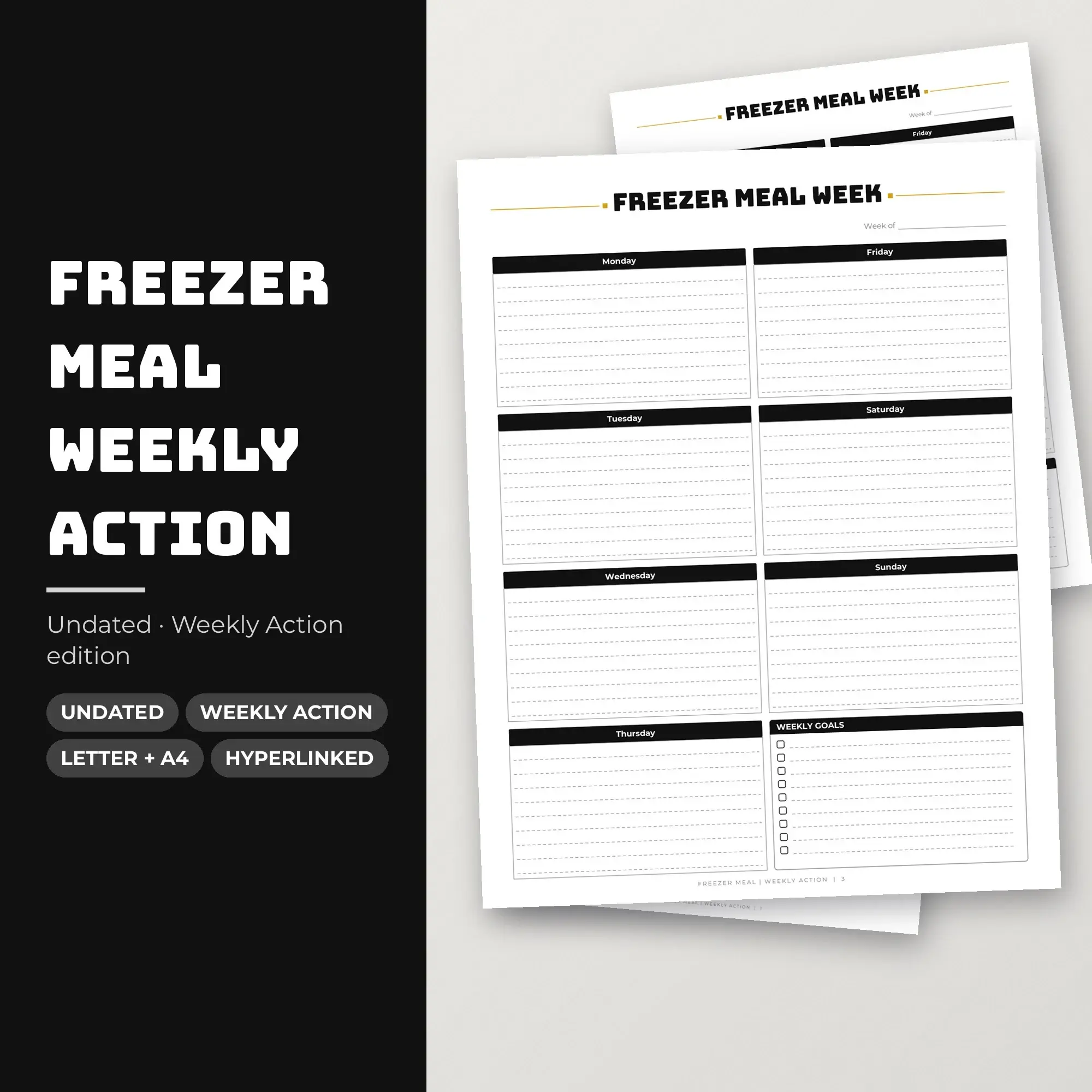 Freezer Meal Weekly Action Planner PDF - Ink Black preview