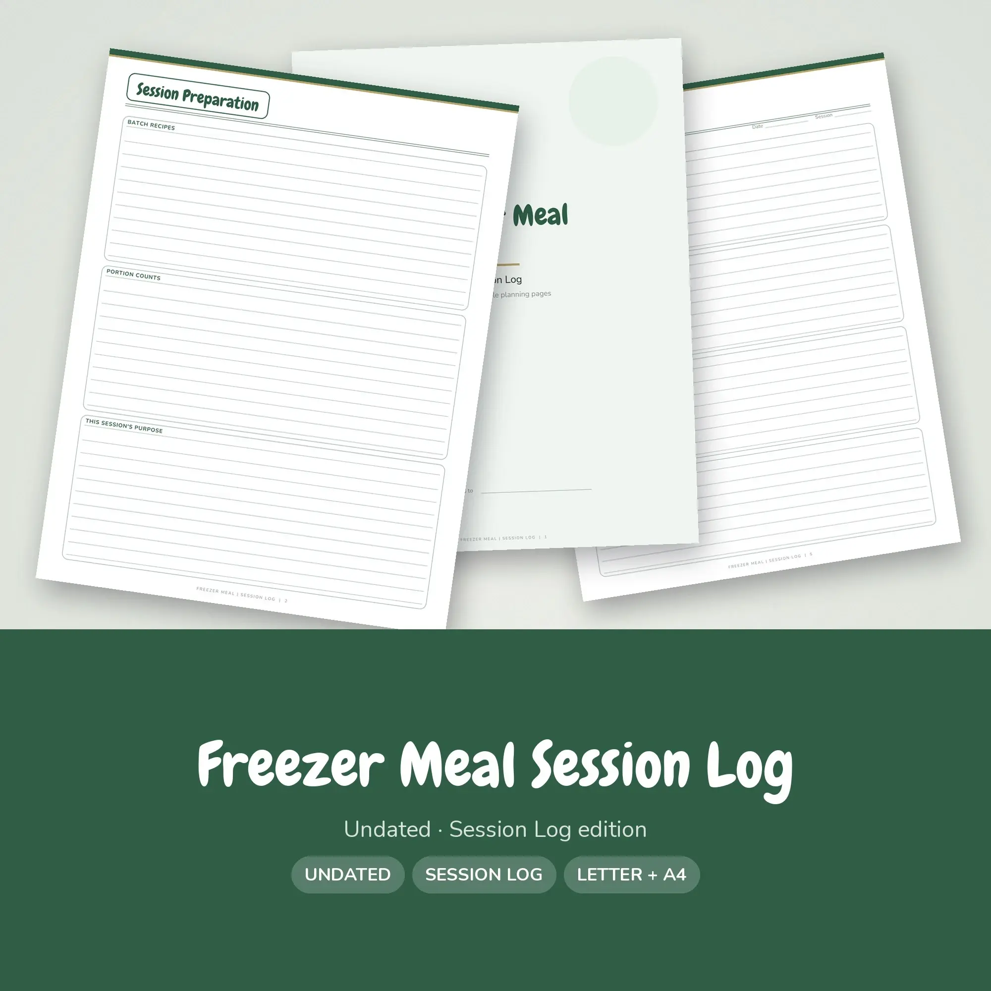 Freezer Meal Session Log Planner PDF - Forest, preview 1 of 2