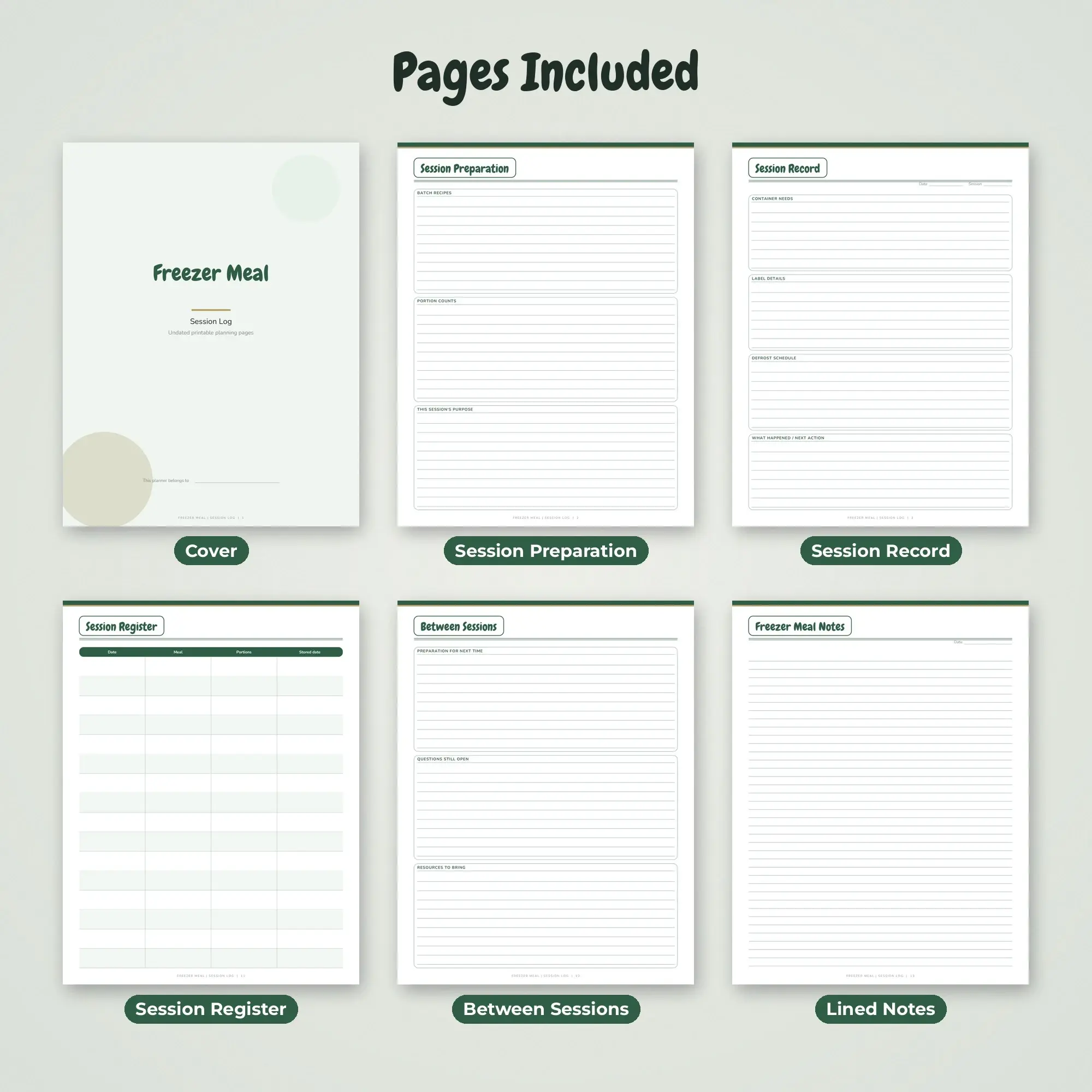 Freezer Meal Session Log Planner PDF - Forest, preview 2 of 2