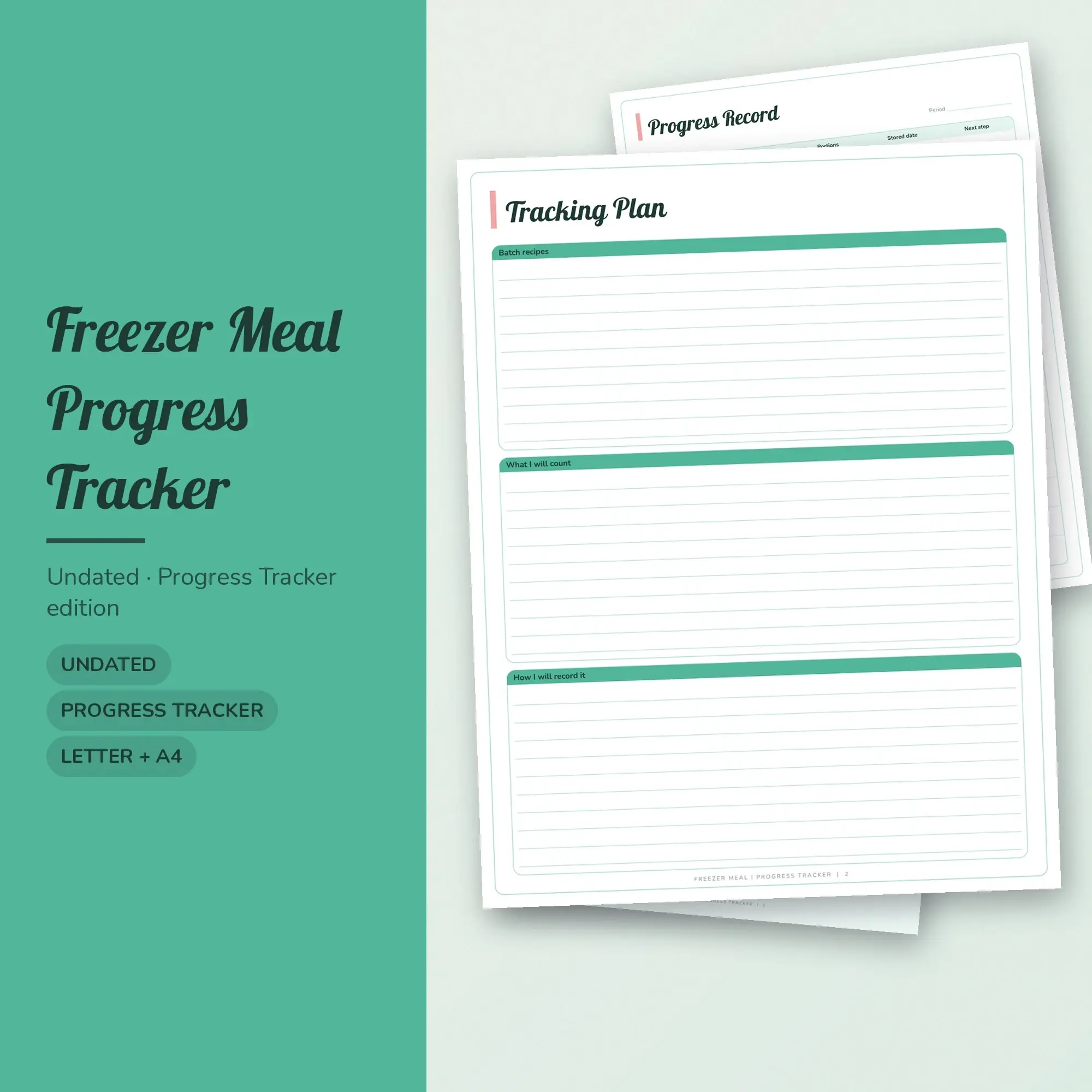 Freezer Meal Progress Tracker Planner PDF - Mint preview