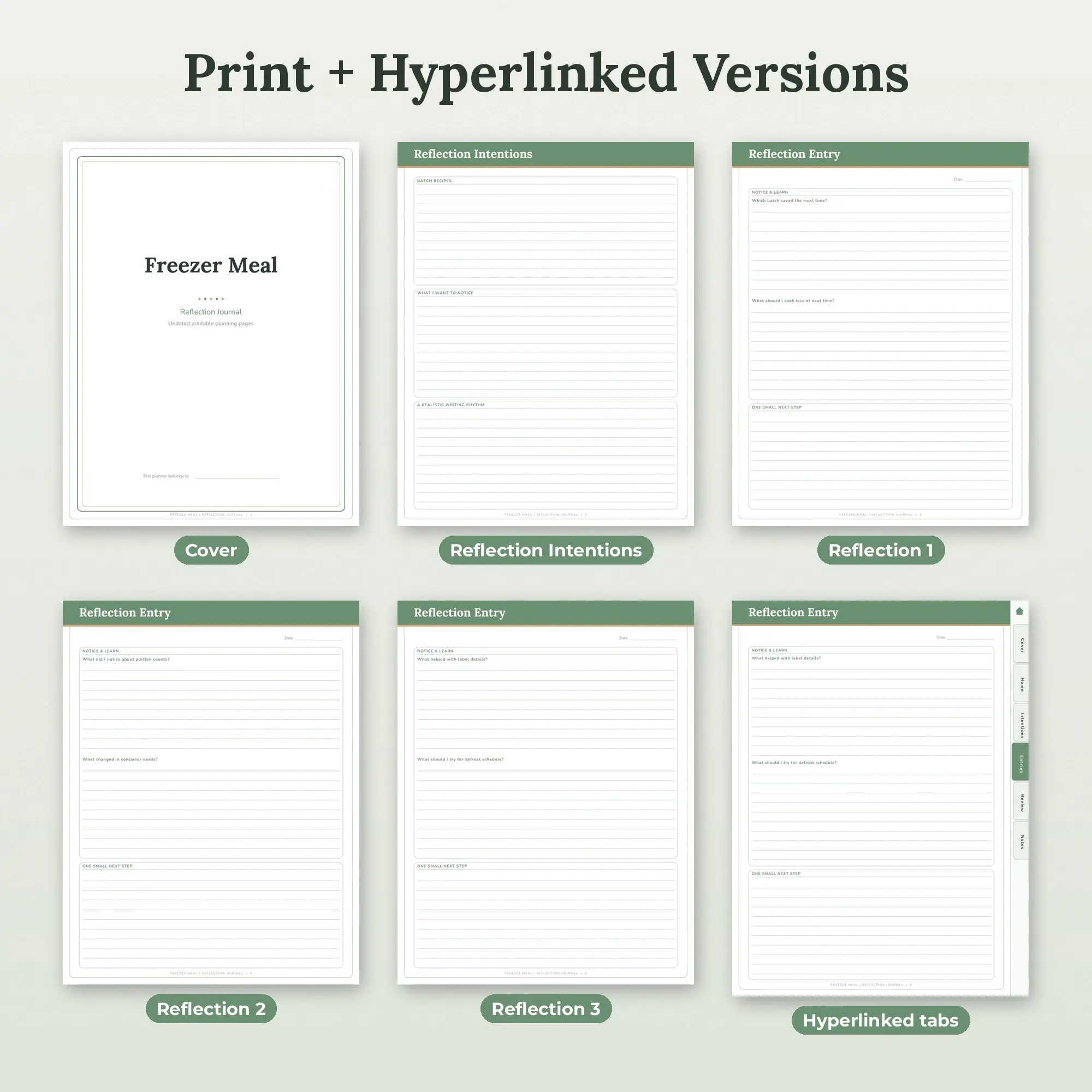 Freezer Meal Reflection Journal Planner PDF - Sage, preview 2 of 2