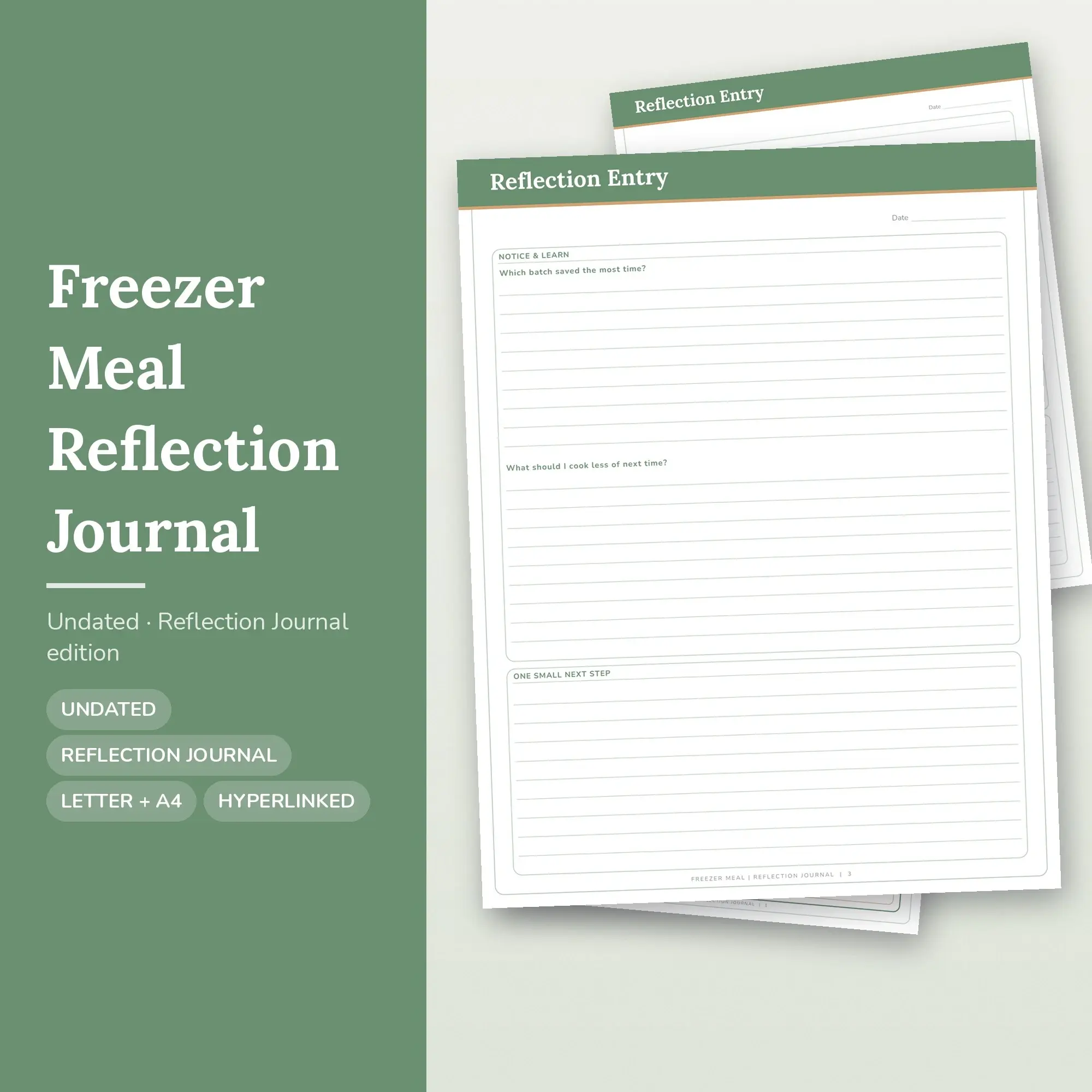 Freezer Meal Reflection Journal Planner PDF - Sage, preview 1 of 2