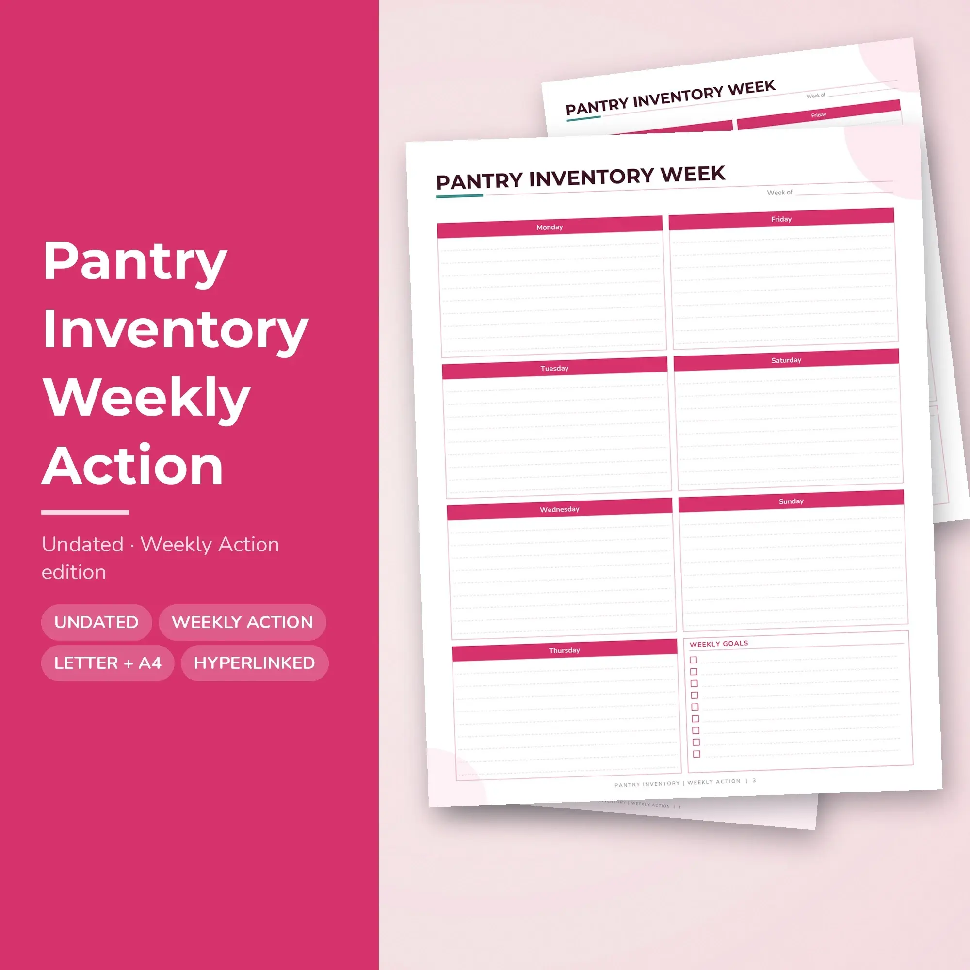 Pantry Inventory Weekly Action Planner PDF - Raspberry preview