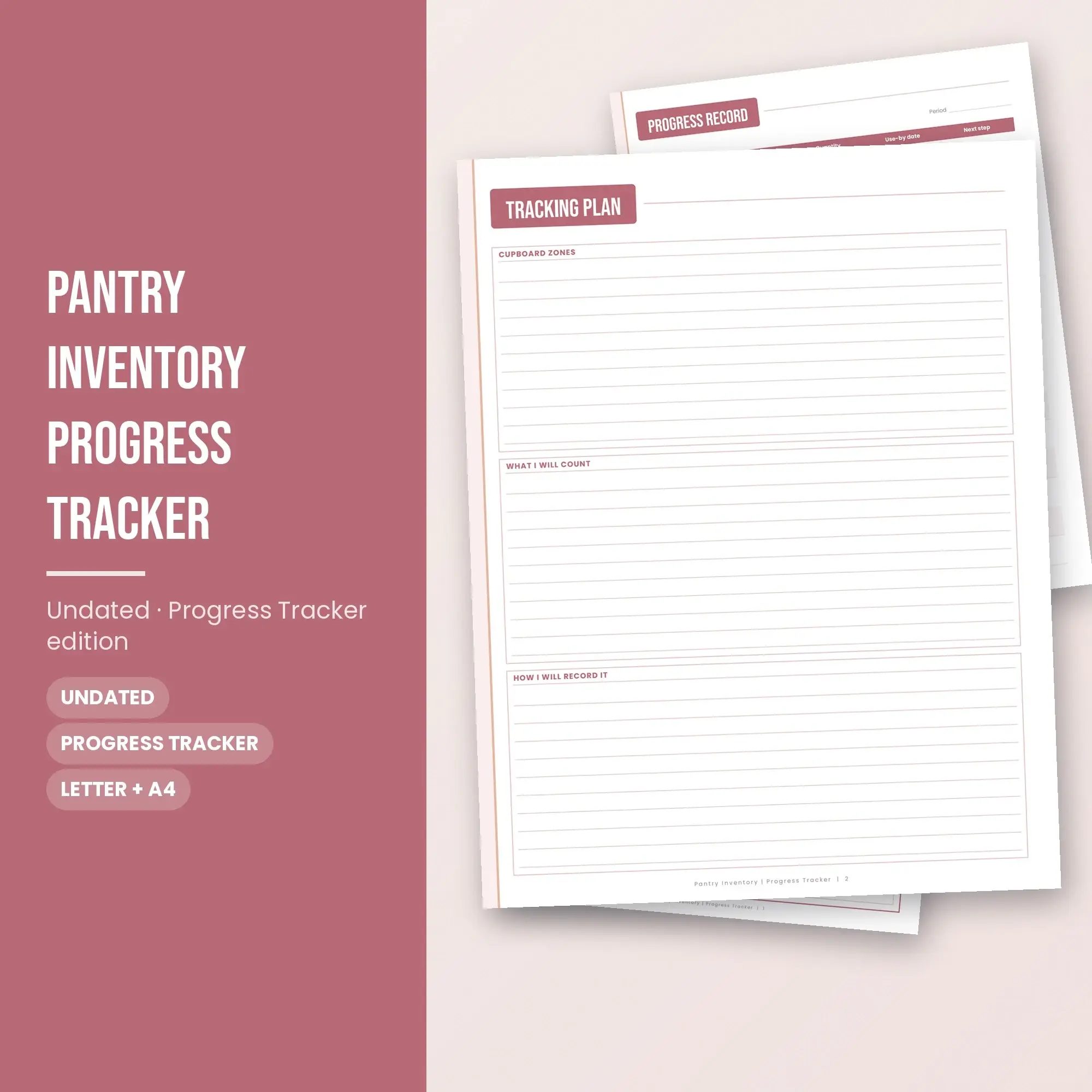 Pantry Inventory Progress Tracker Planner PDF - Dusty Rose preview