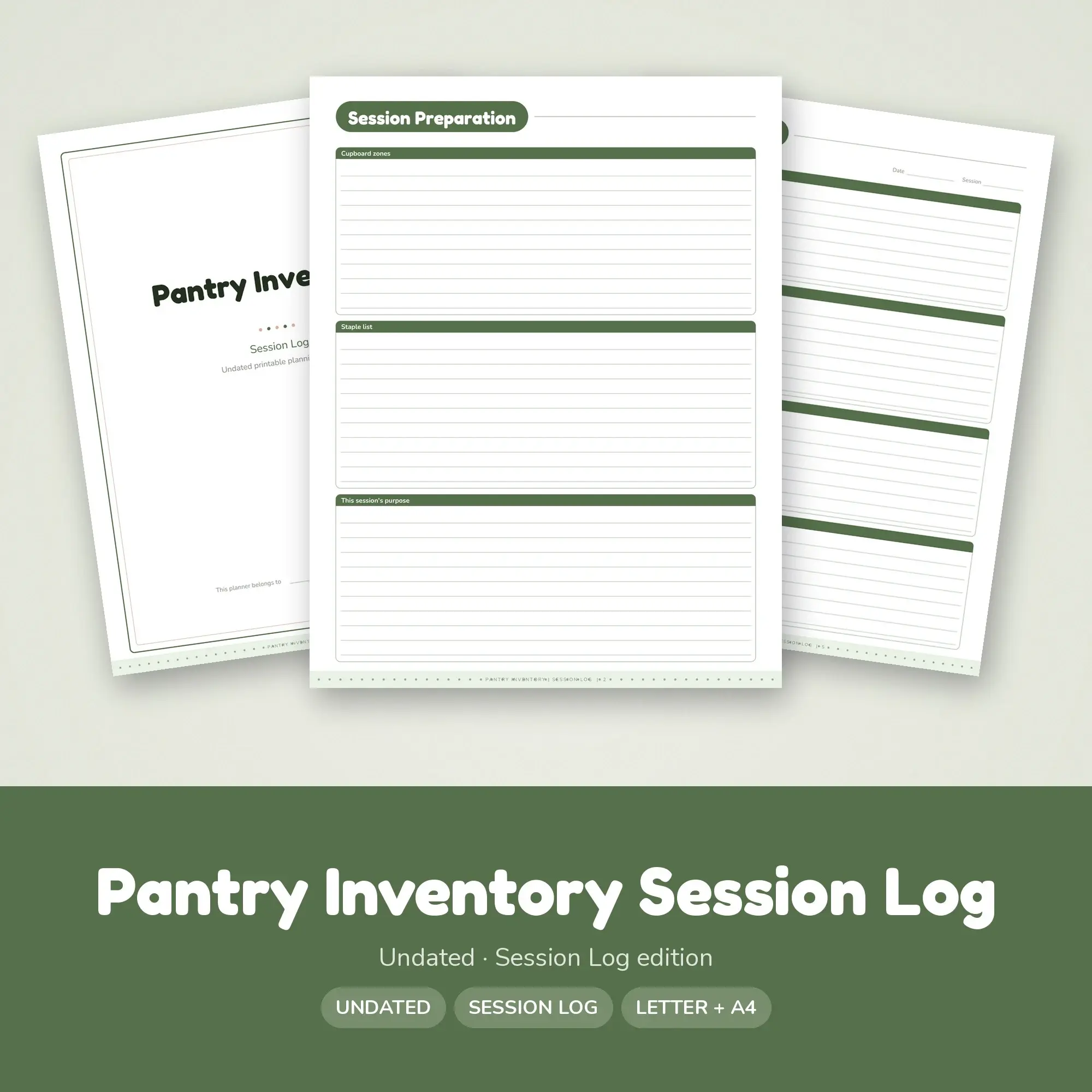 Pantry Inventory Session Log Planner PDF - Moss preview