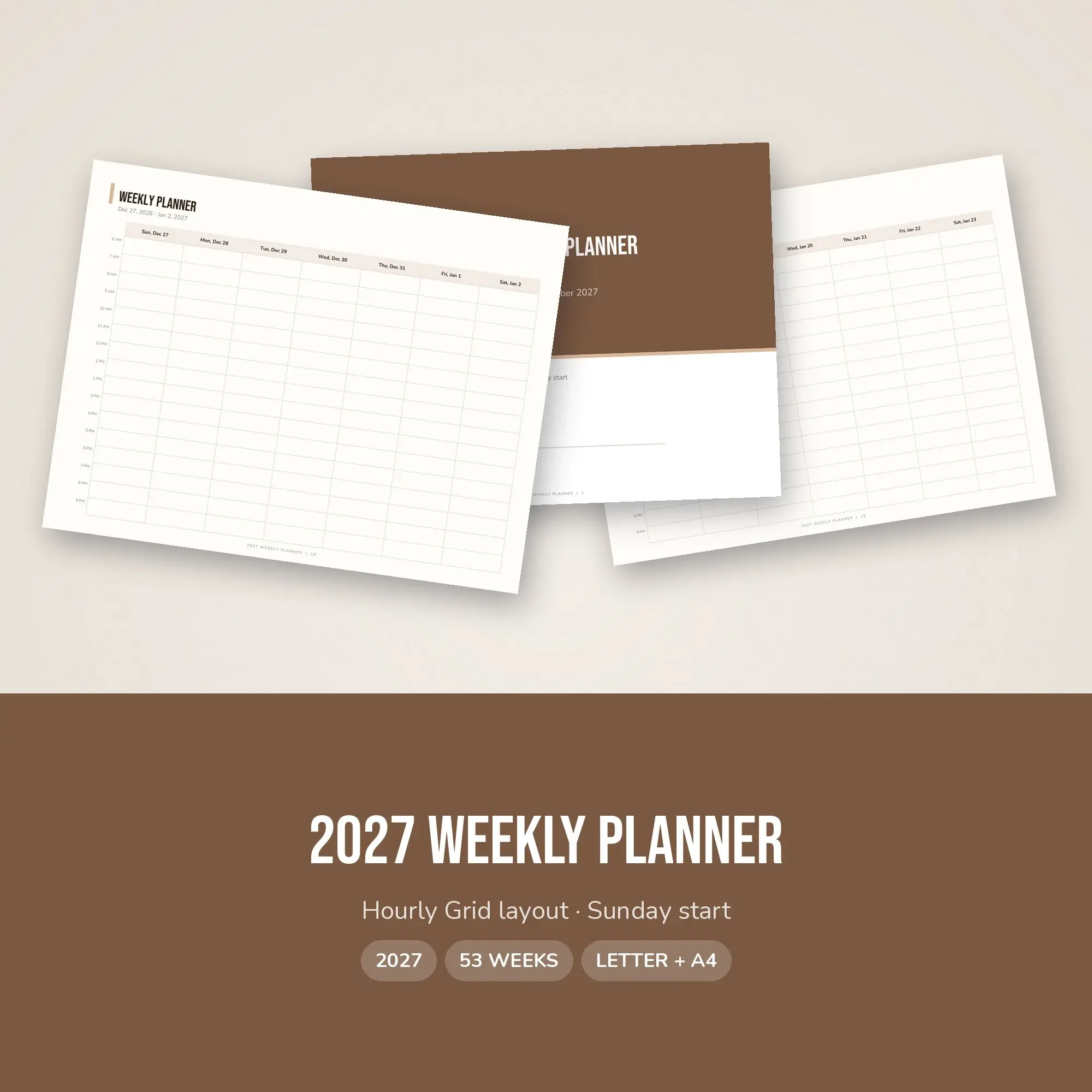 2027 Weekly Planner Printable, Simple Cocoa PDF, preview 1 of 2
