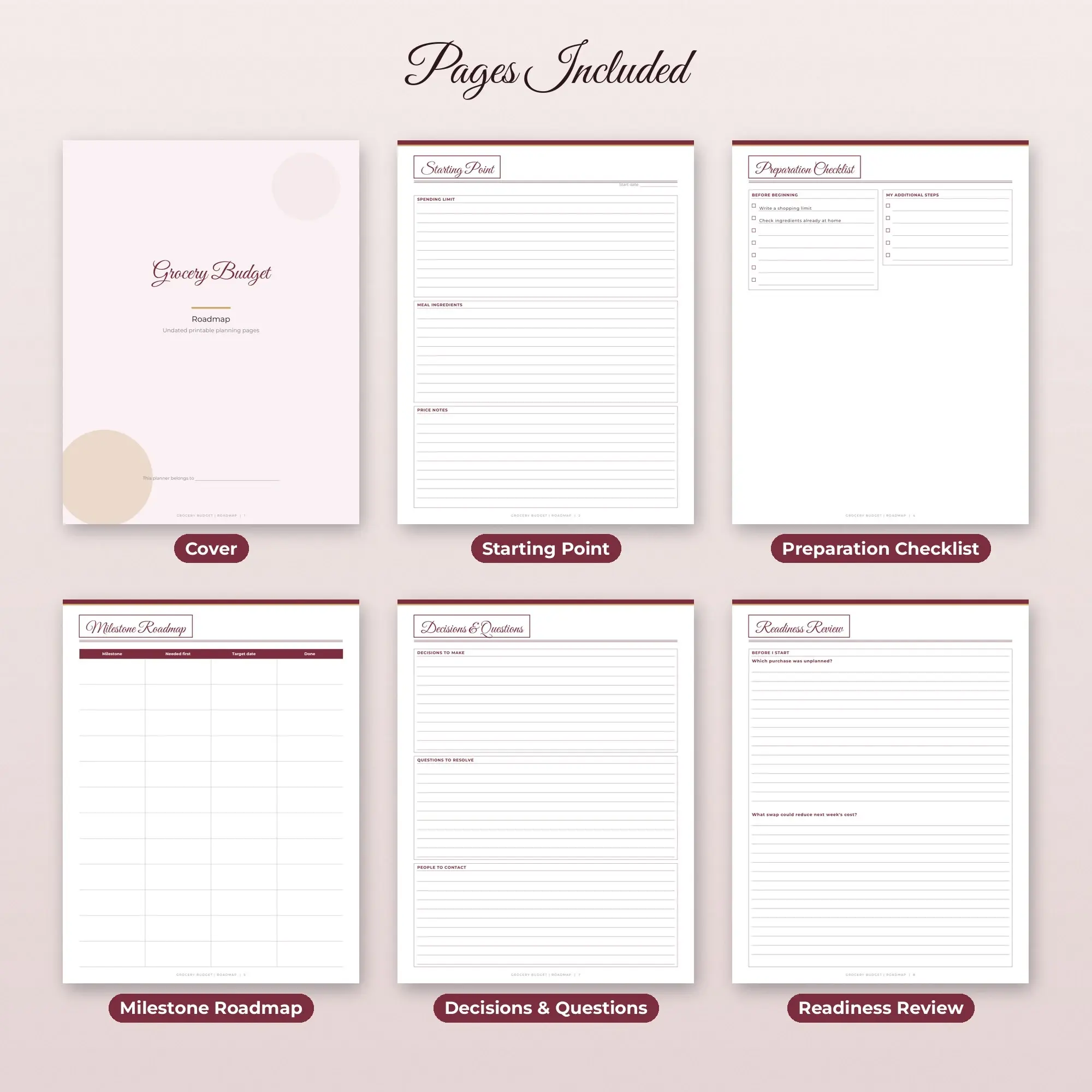 Grocery Budget Roadmap Planner PDF - Burgundy, preview 2 of 2