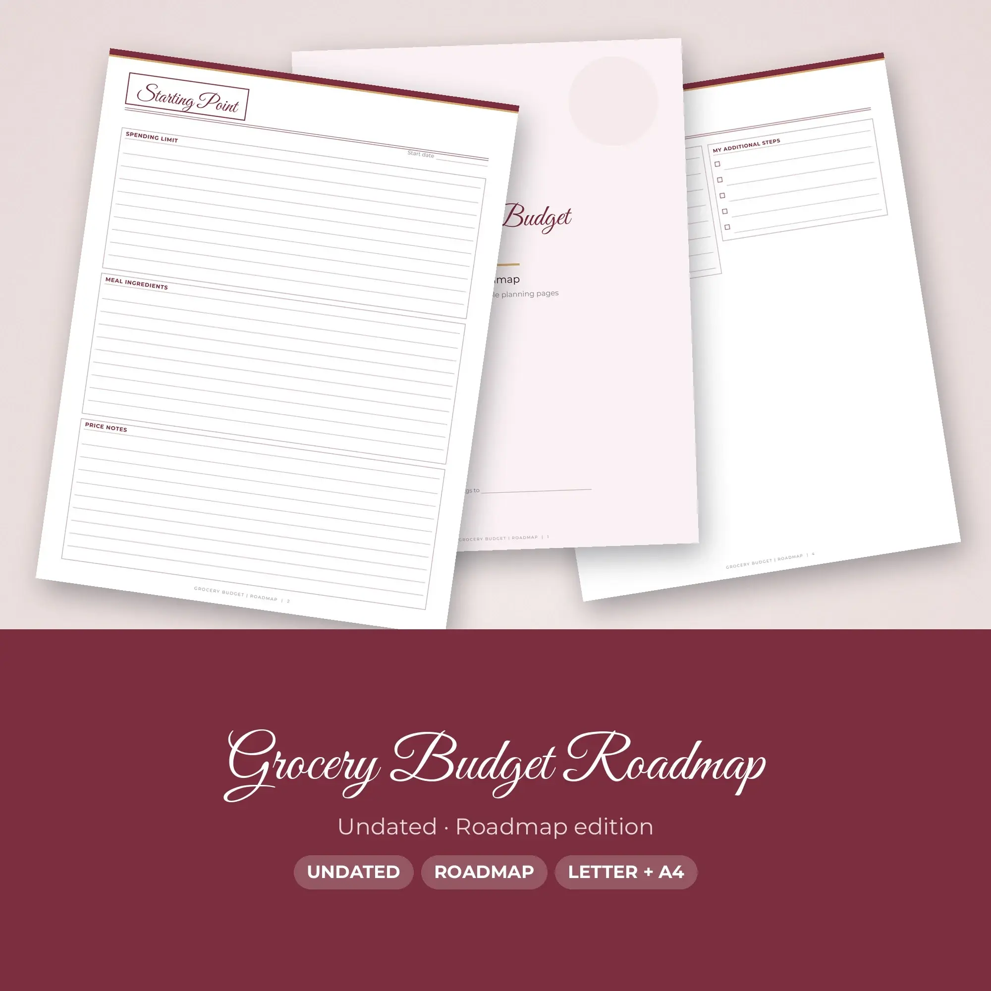 Grocery Budget Roadmap Planner PDF - Burgundy, preview 1 of 2