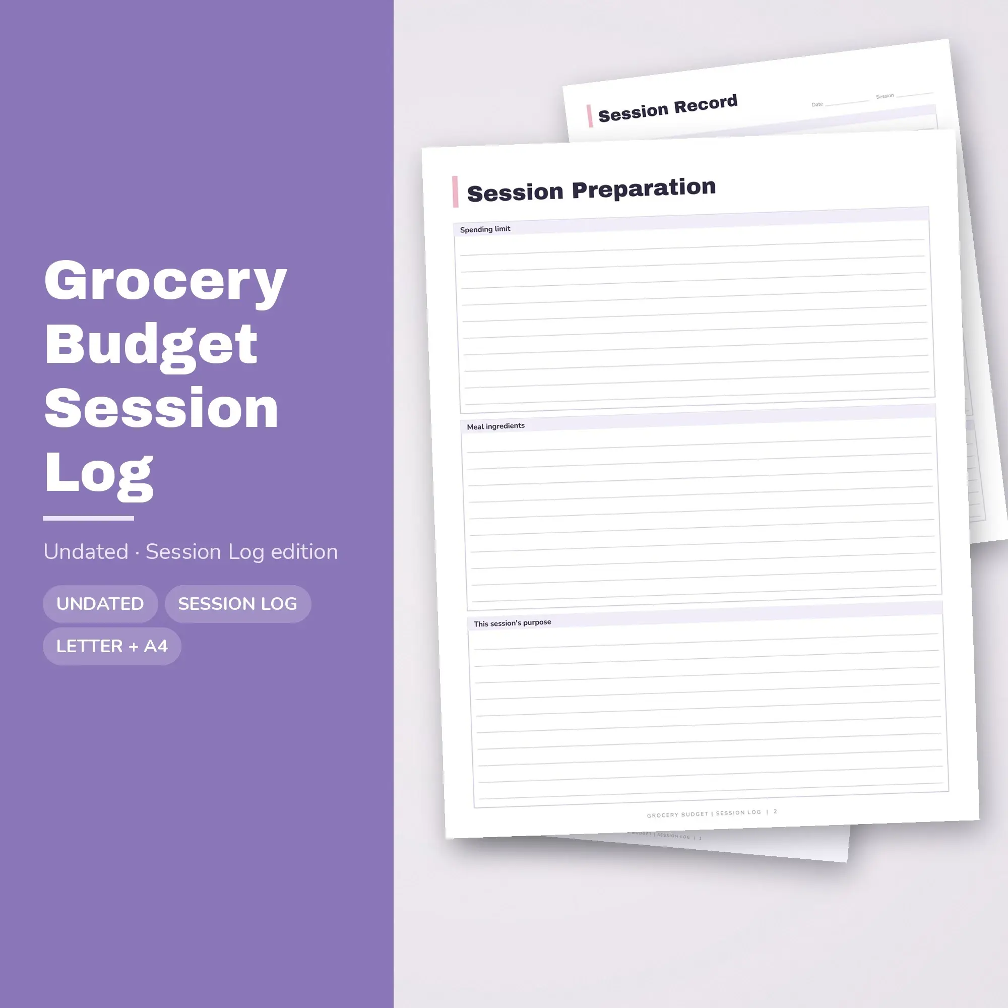 Grocery Budget Session Log Planner PDF - Lavender preview