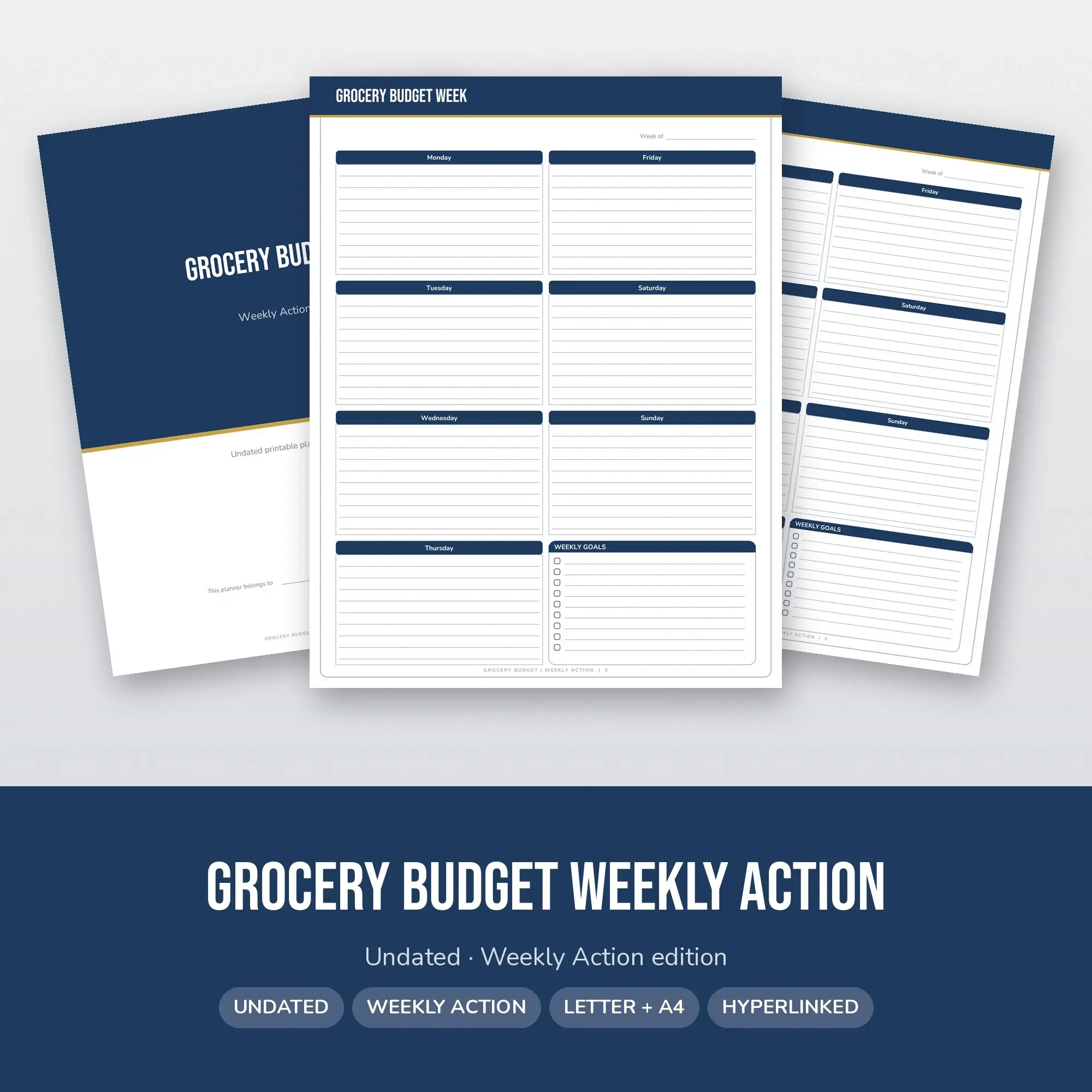 Grocery Budget Weekly Action Planner PDF - Navy preview