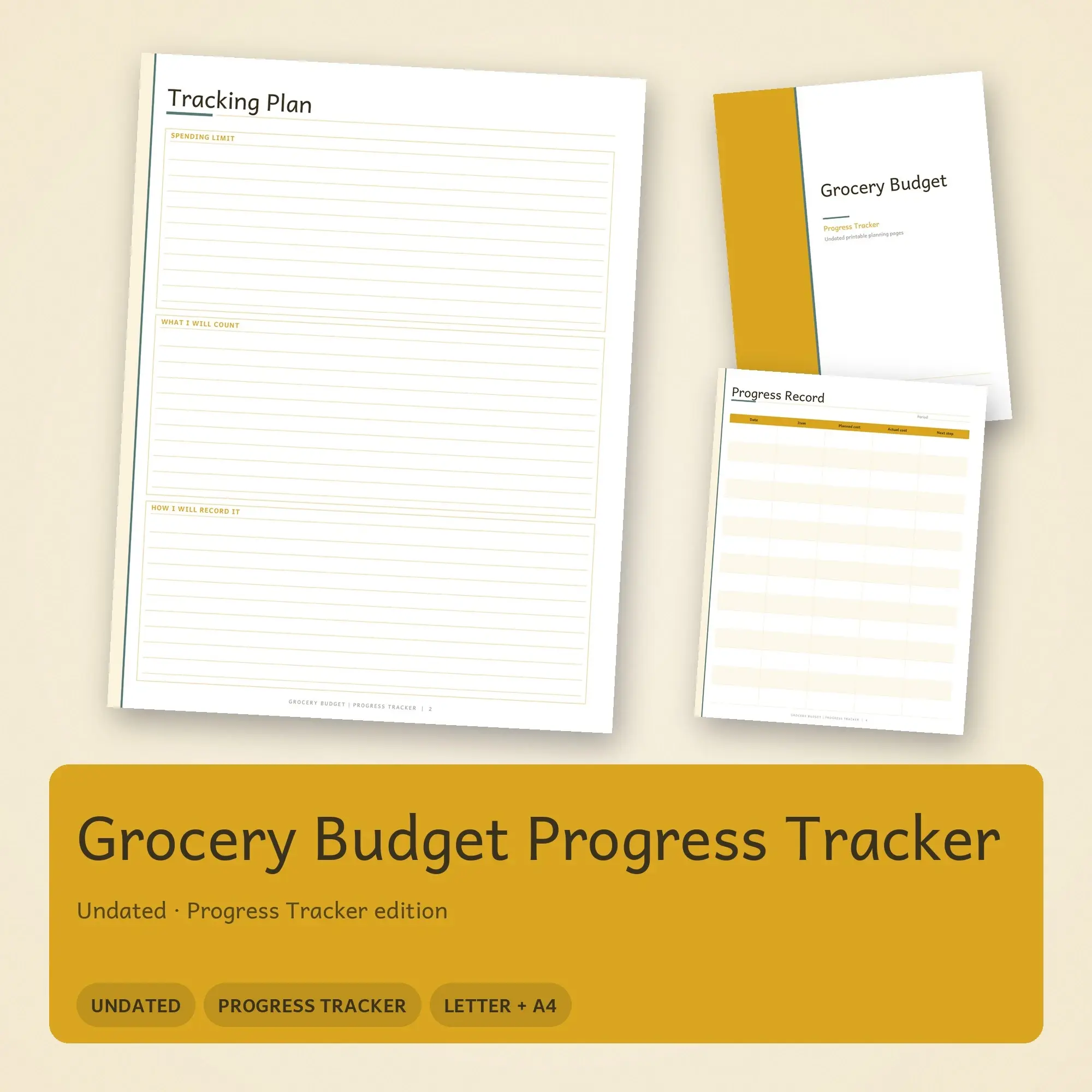 Grocery Budget Progress Tracker Planner PDF - Mustard preview