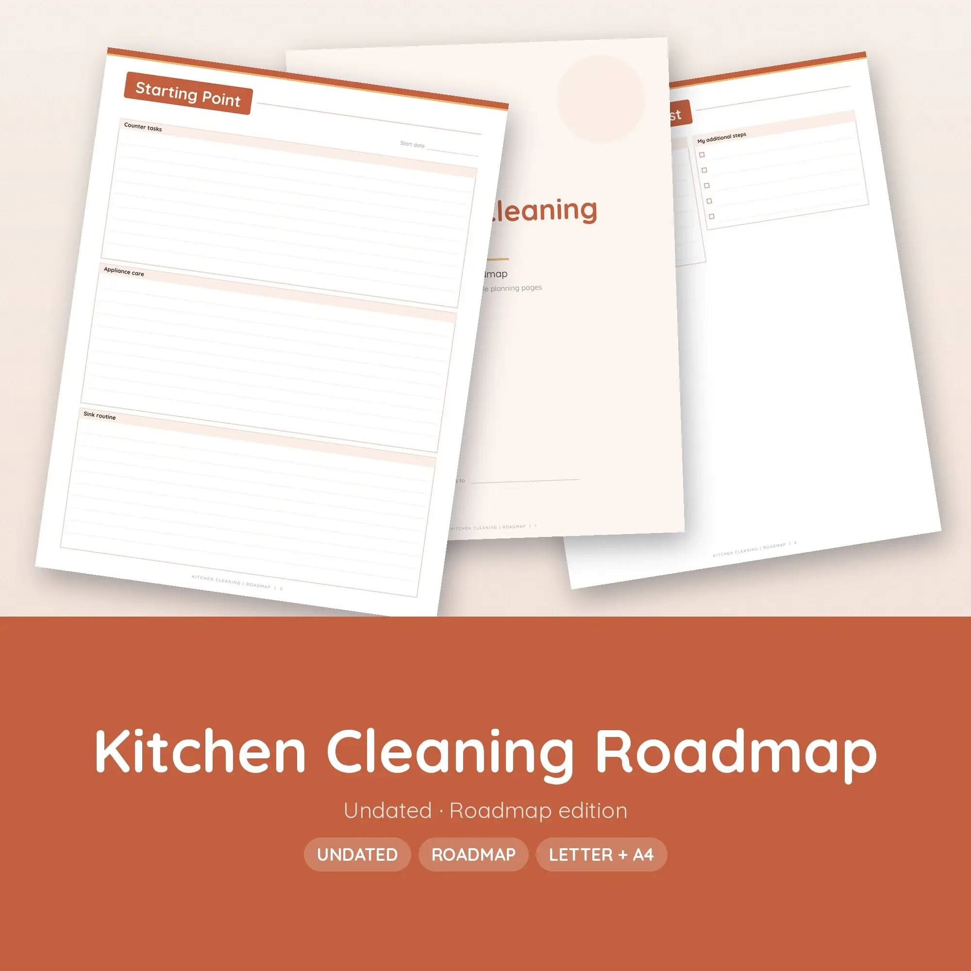 Kitchen Cleaning Roadmap Planner PDF - Terracotta preview