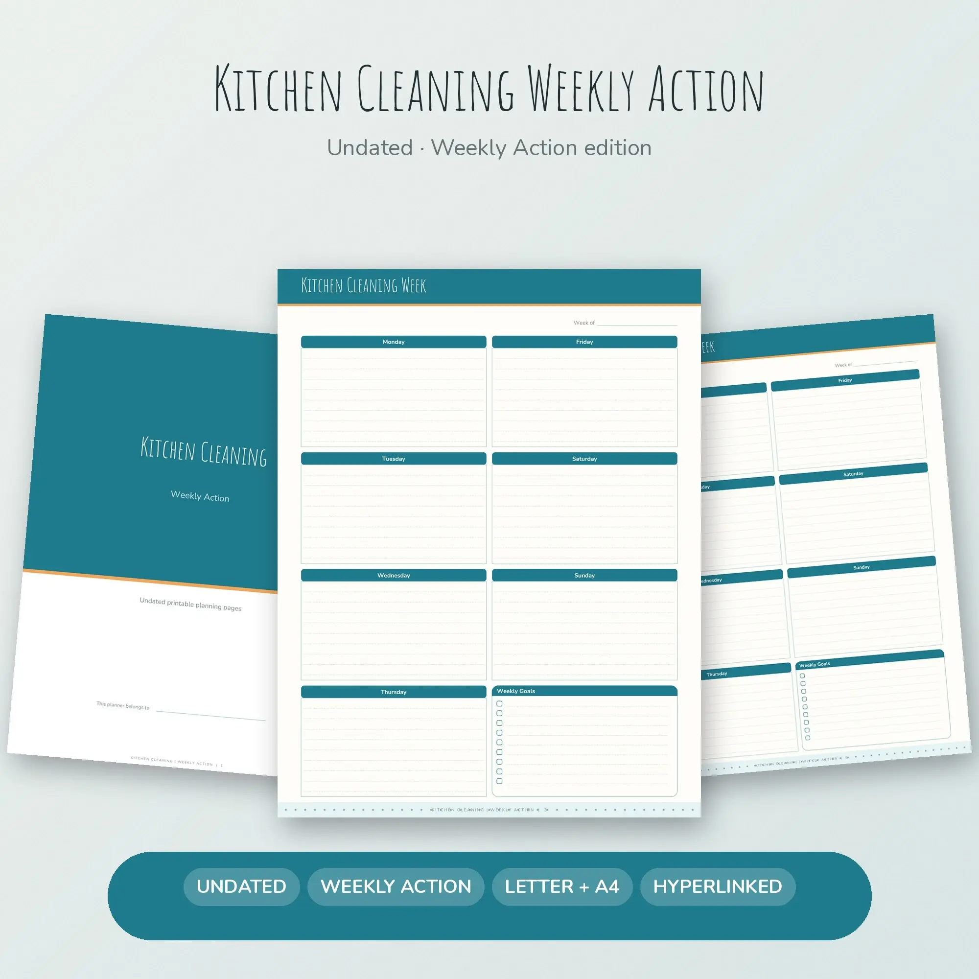 Kitchen Cleaning Weekly Action Planner PDF - Ocean Teal preview