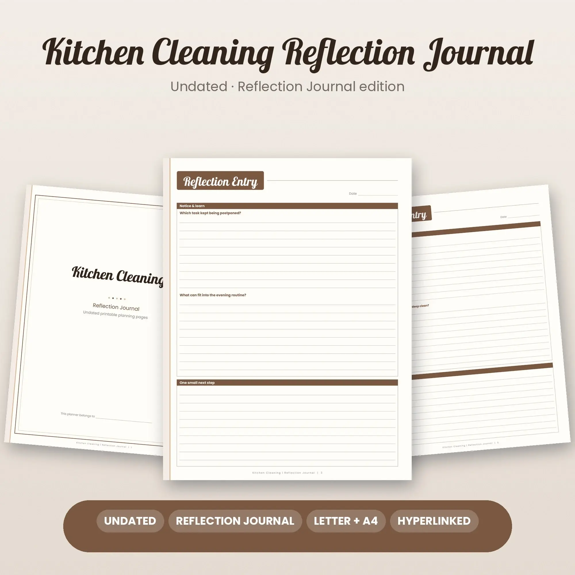 Kitchen Cleaning Reflection Journal Planner PDF - Cocoa preview