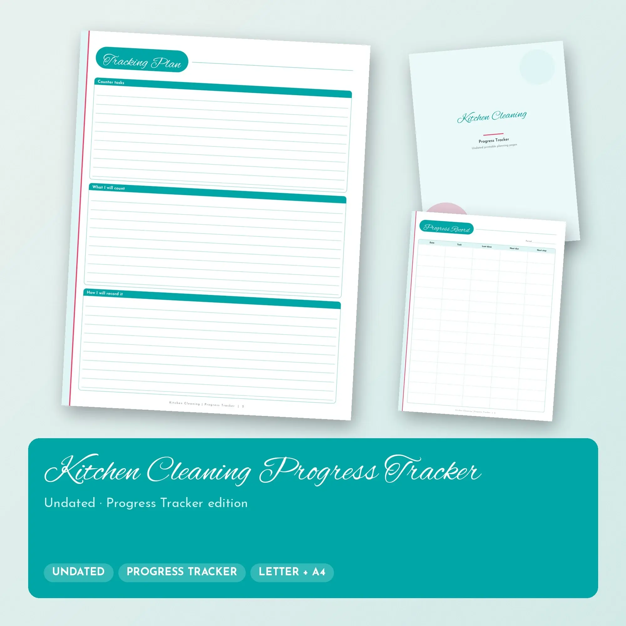 Kitchen Cleaning Progress Tracker Planner PDF - Aqua preview