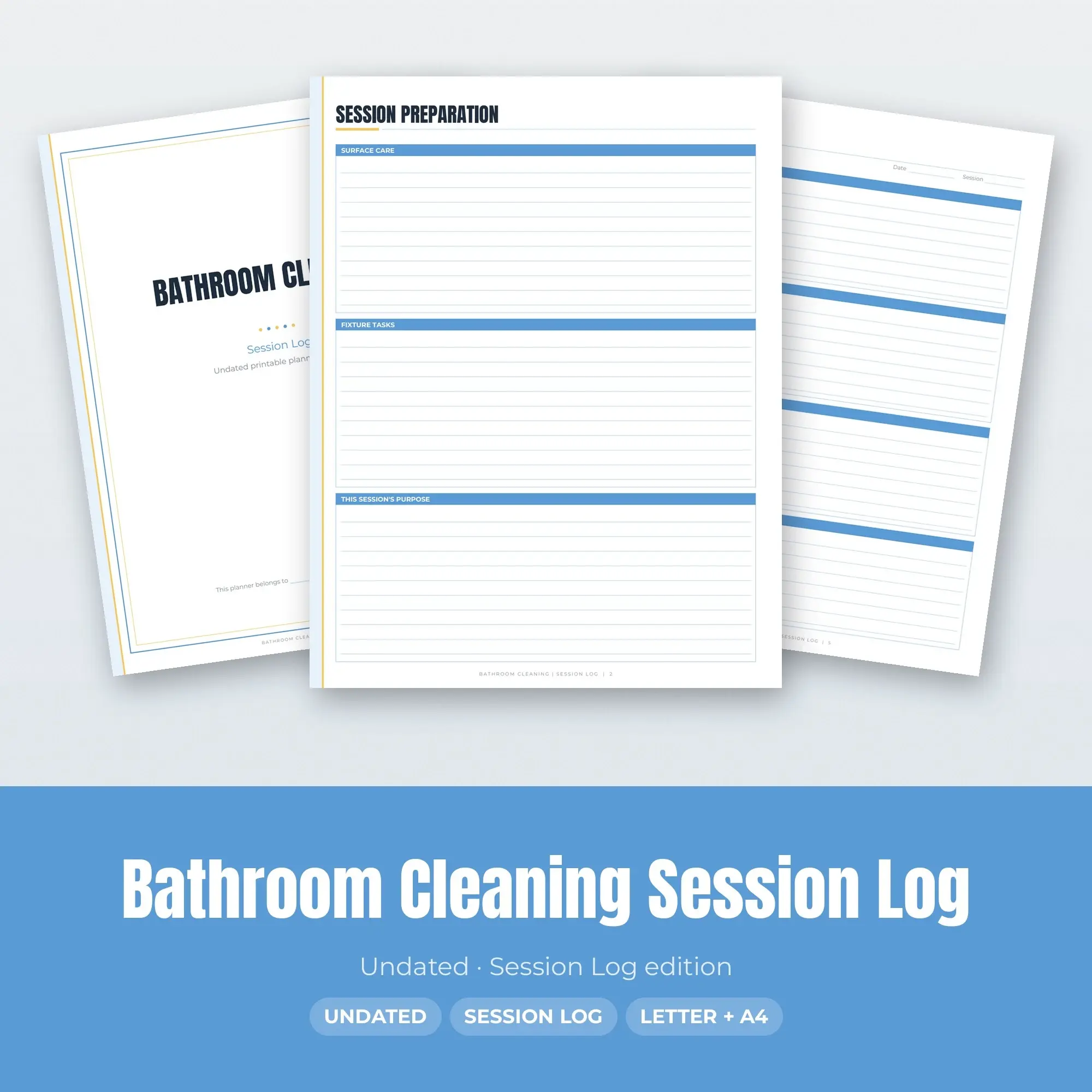 Bathroom Cleaning Session Log Planner PDF - Sky Blue preview