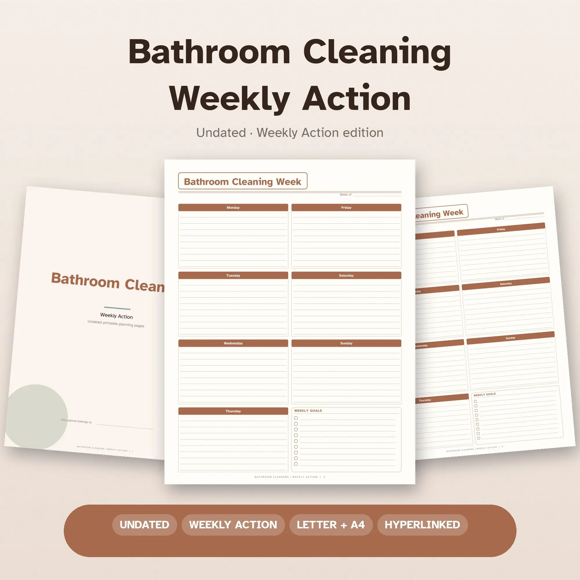 Bathroom Cleaning Weekly Action Planner PDF - Clay preview