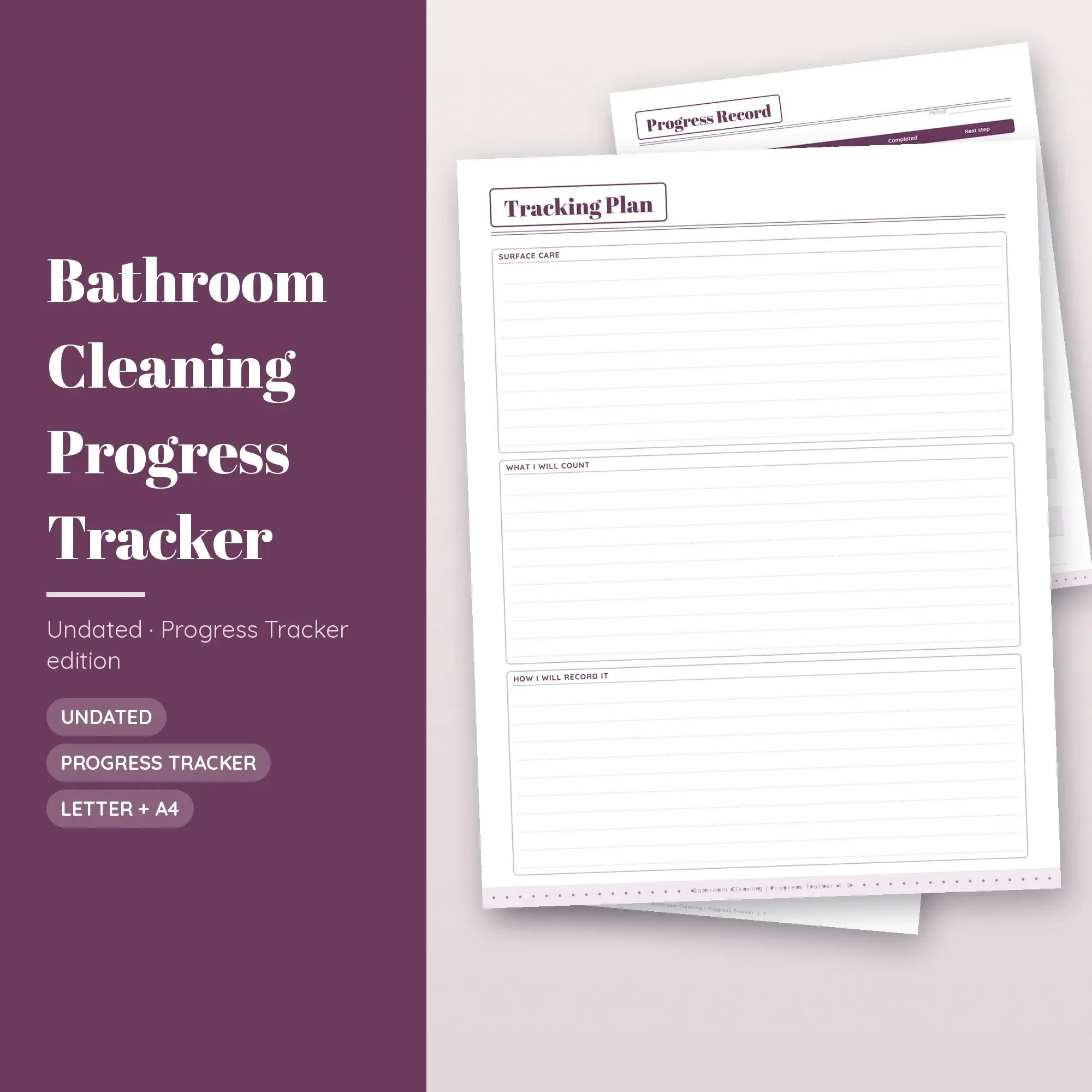 Bathroom Cleaning Progress Tracker Planner PDF - Plum preview