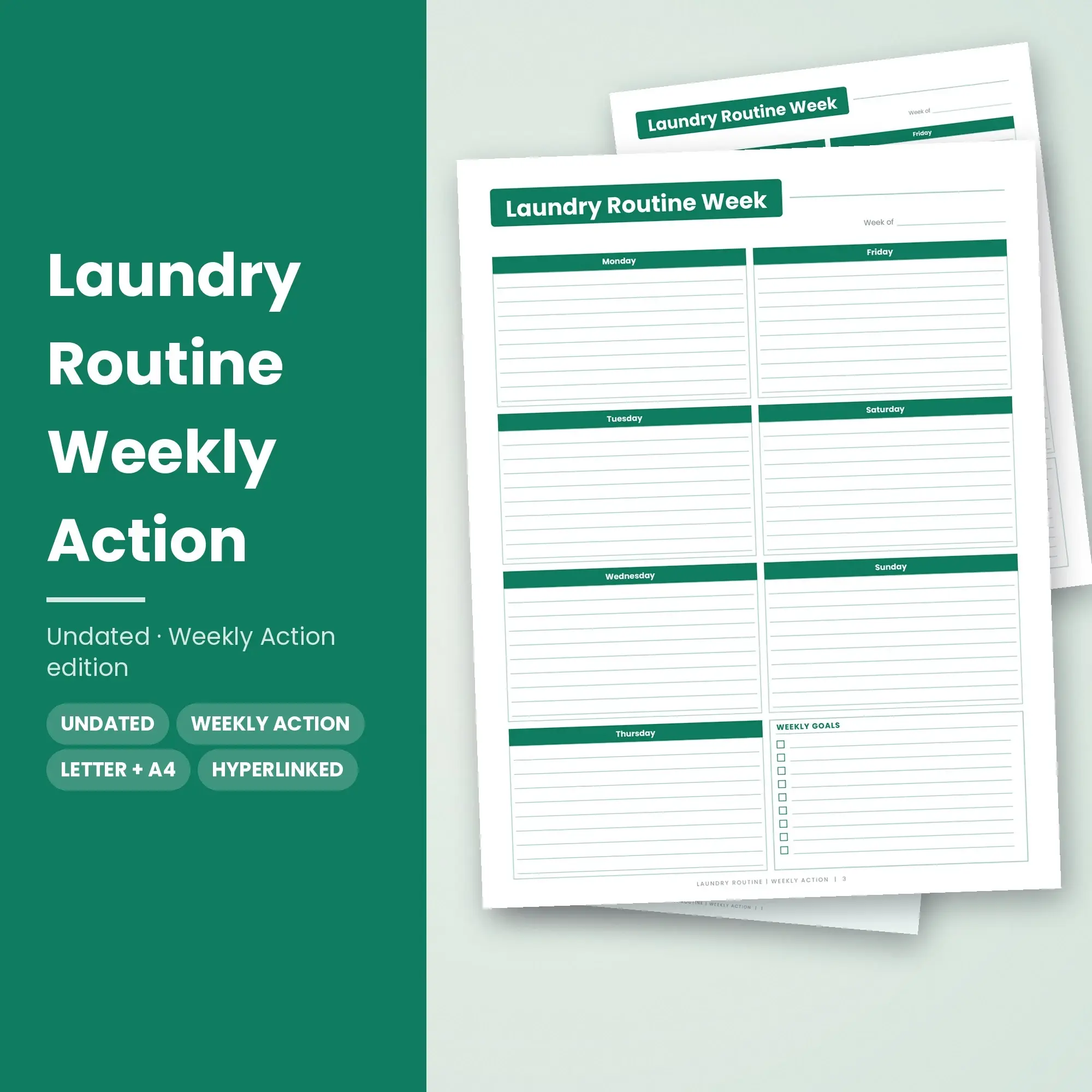 Laundry Routine Weekly Action Planner PDF - Emerald preview