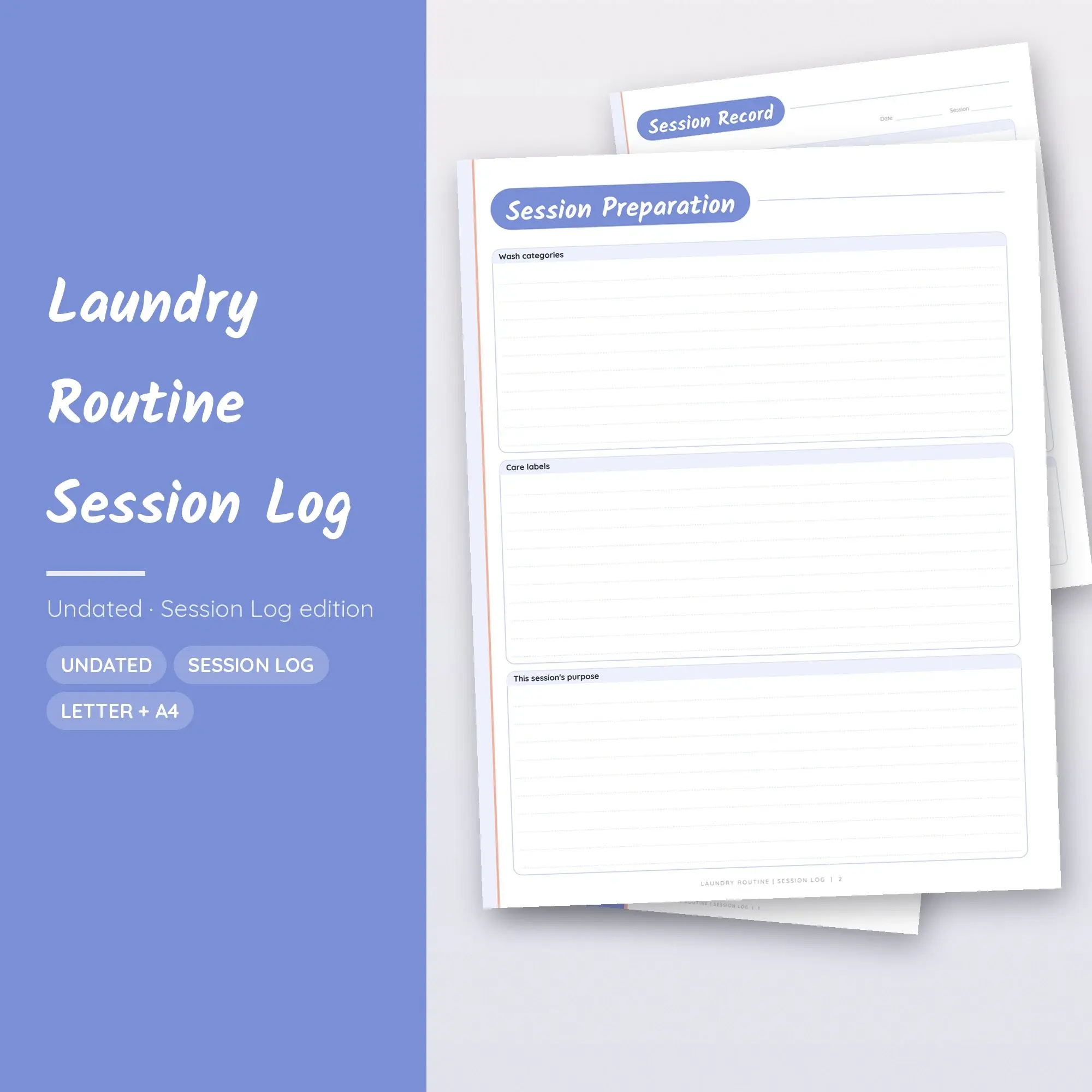 Laundry Routine Session Log Planner PDF - Periwinkle preview