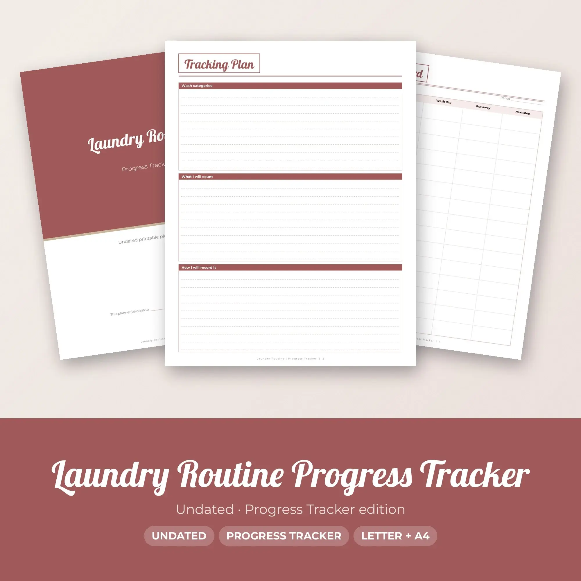 Laundry Routine Progress Tracker Planner PDF - Rosewood preview