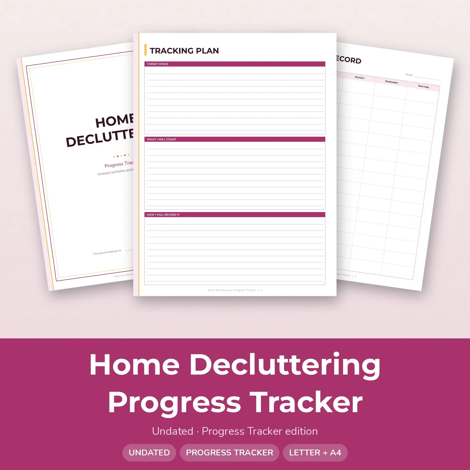 Home Decluttering Progress Tracker Planner PDF - Berry preview