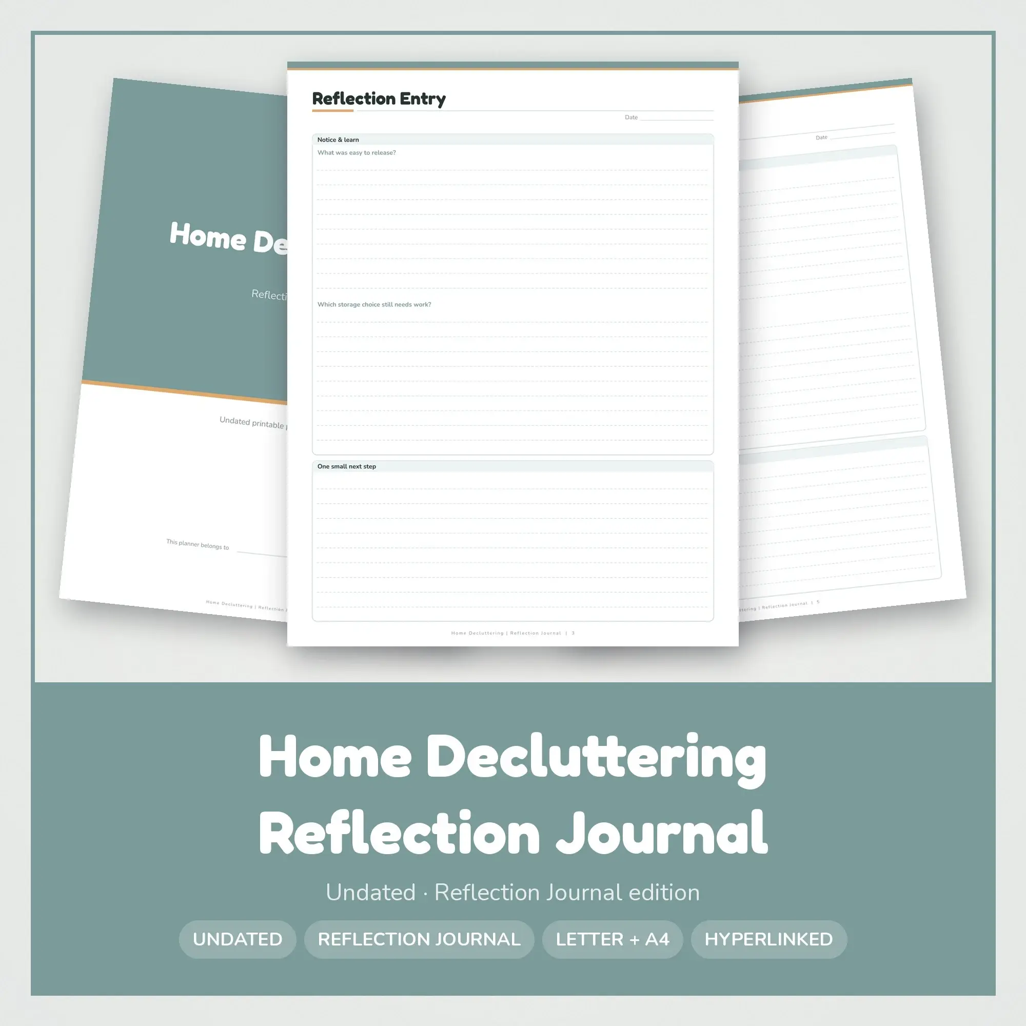 Home Decluttering Reflection Journal Planner PDF - Seafoam preview