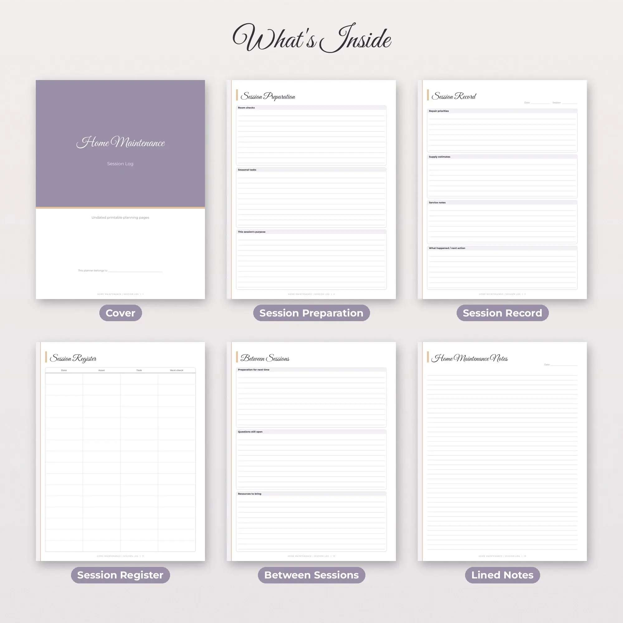 Home Maintenance Session Log Planner PDF - Lilac, preview 2 of 2