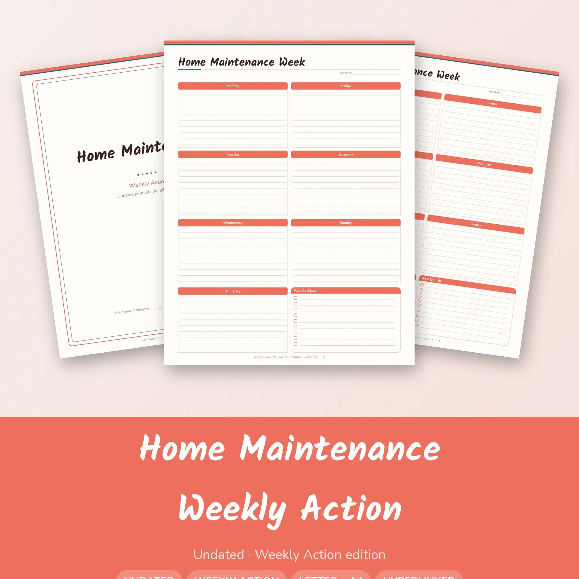 Home Maintenance Weekly Action Planner PDF - Coral preview