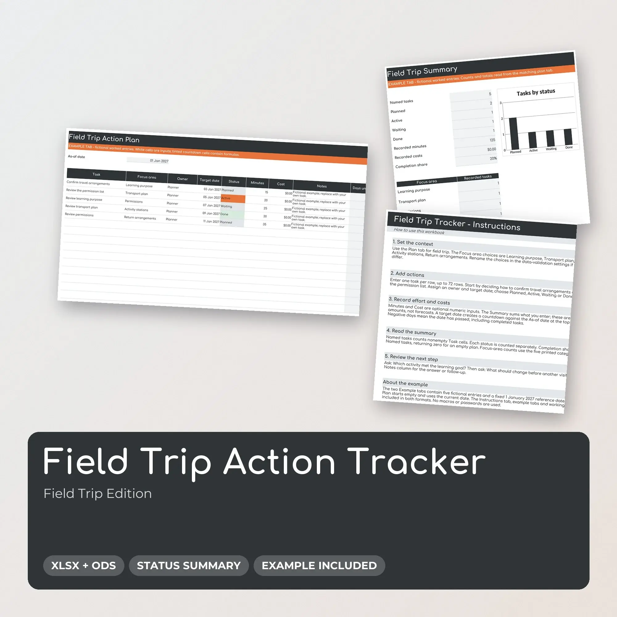 Field Trip Action Tracker Spreadsheet, XLSX + ODS preview
