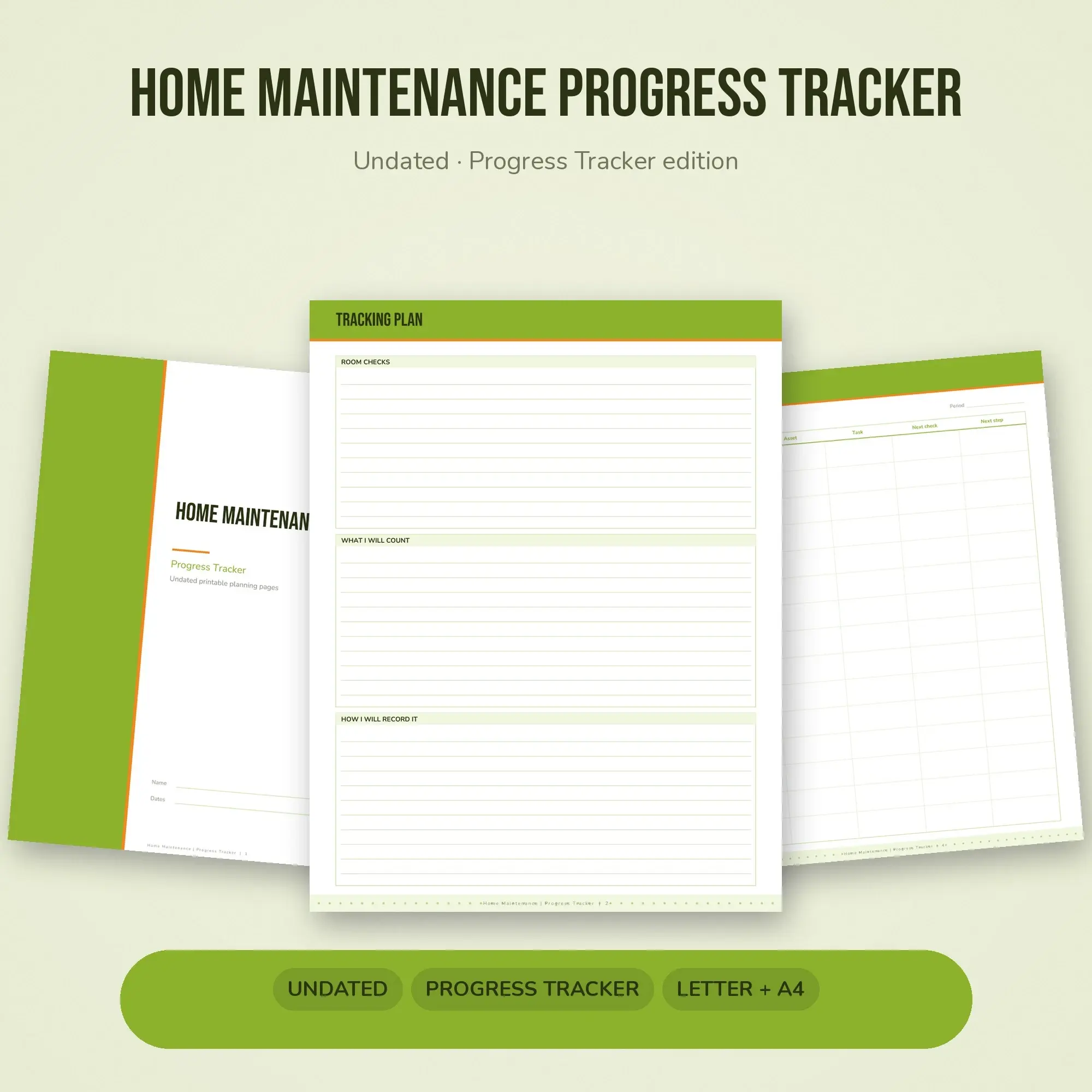 Home Maintenance Progress Tracker Planner PDF - Lime preview
