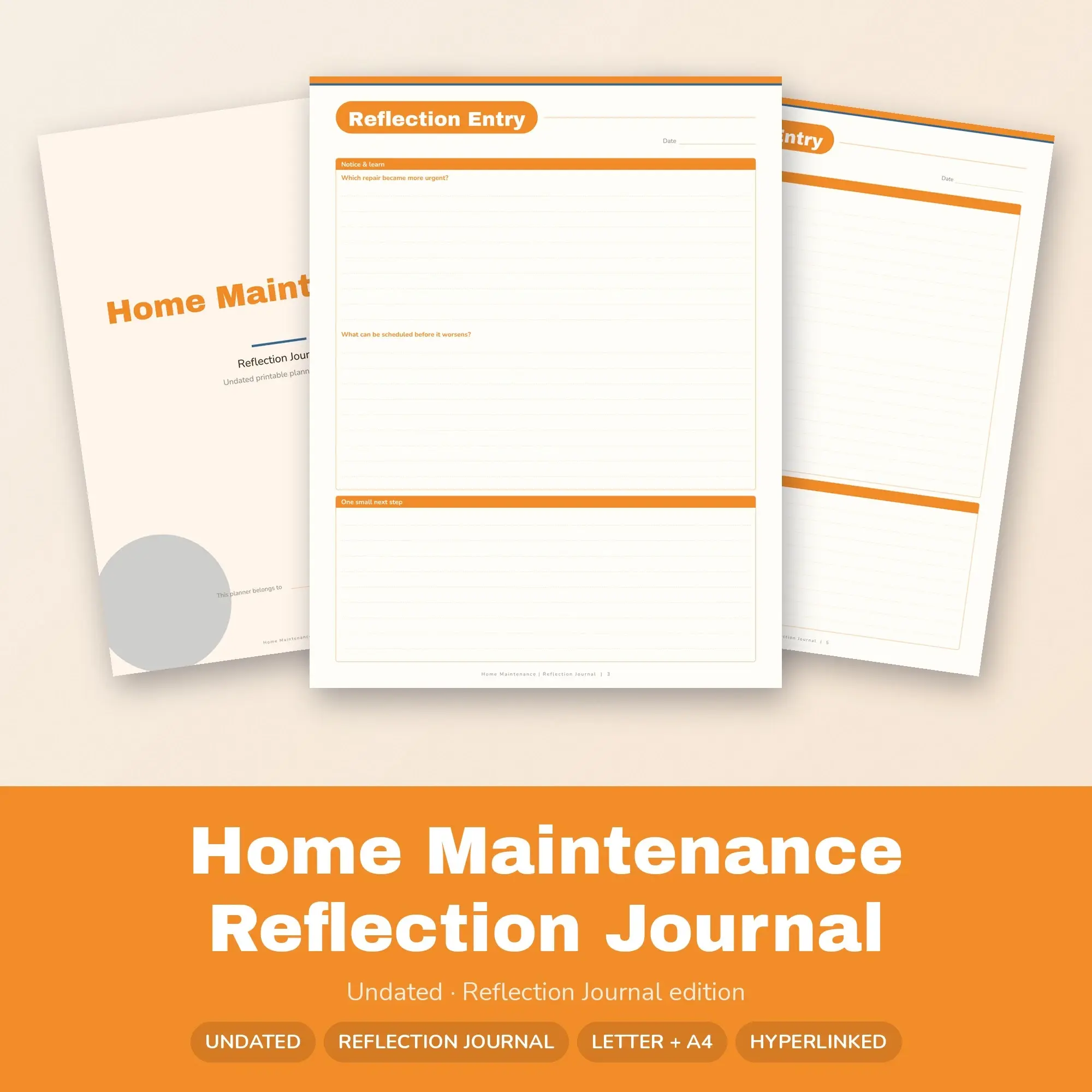 Home Maintenance Reflection Journal Planner PDF - Tangerine preview